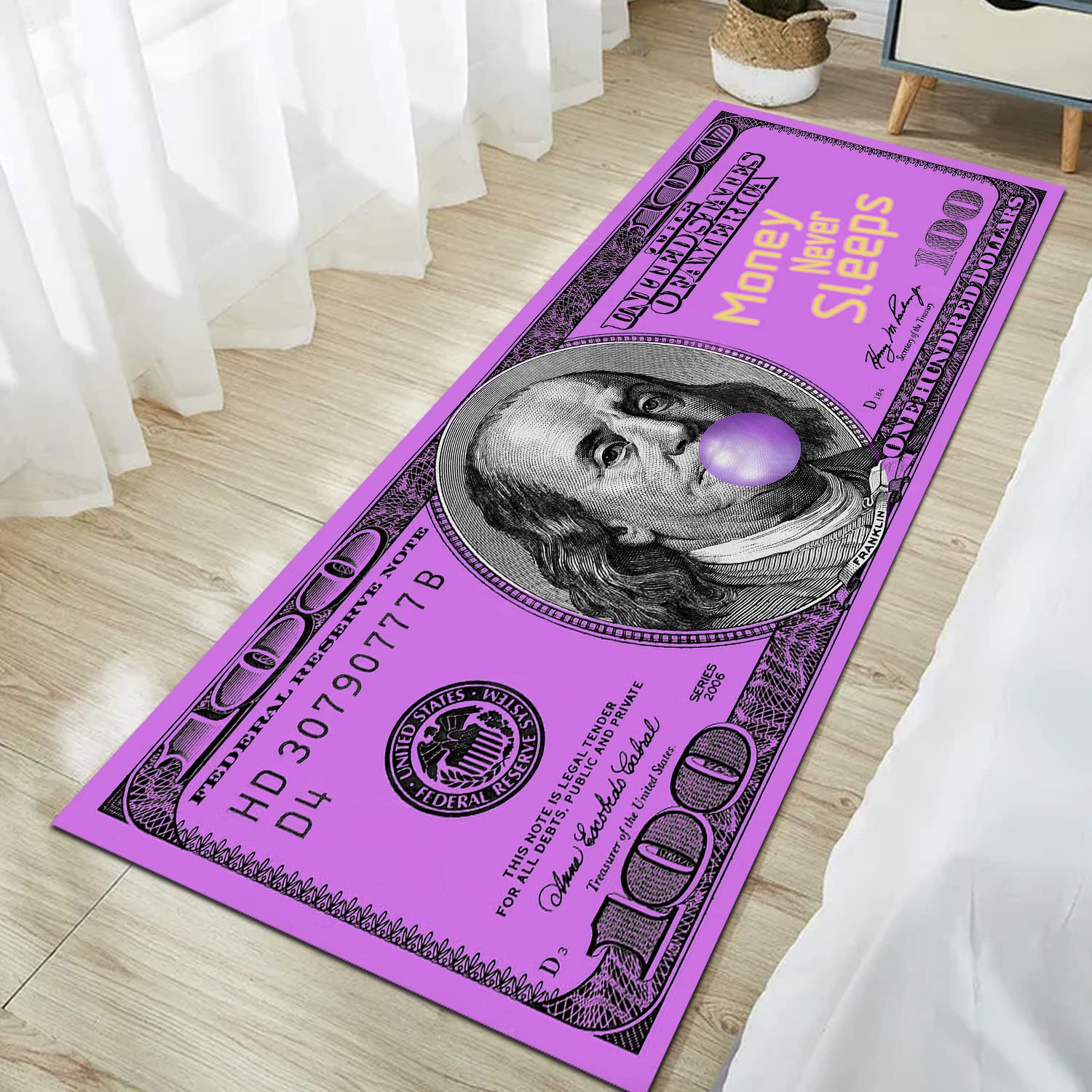 JUST BREATHE Pink Purple Dollar Bill Design Non-Slip Rubber Rug - 60