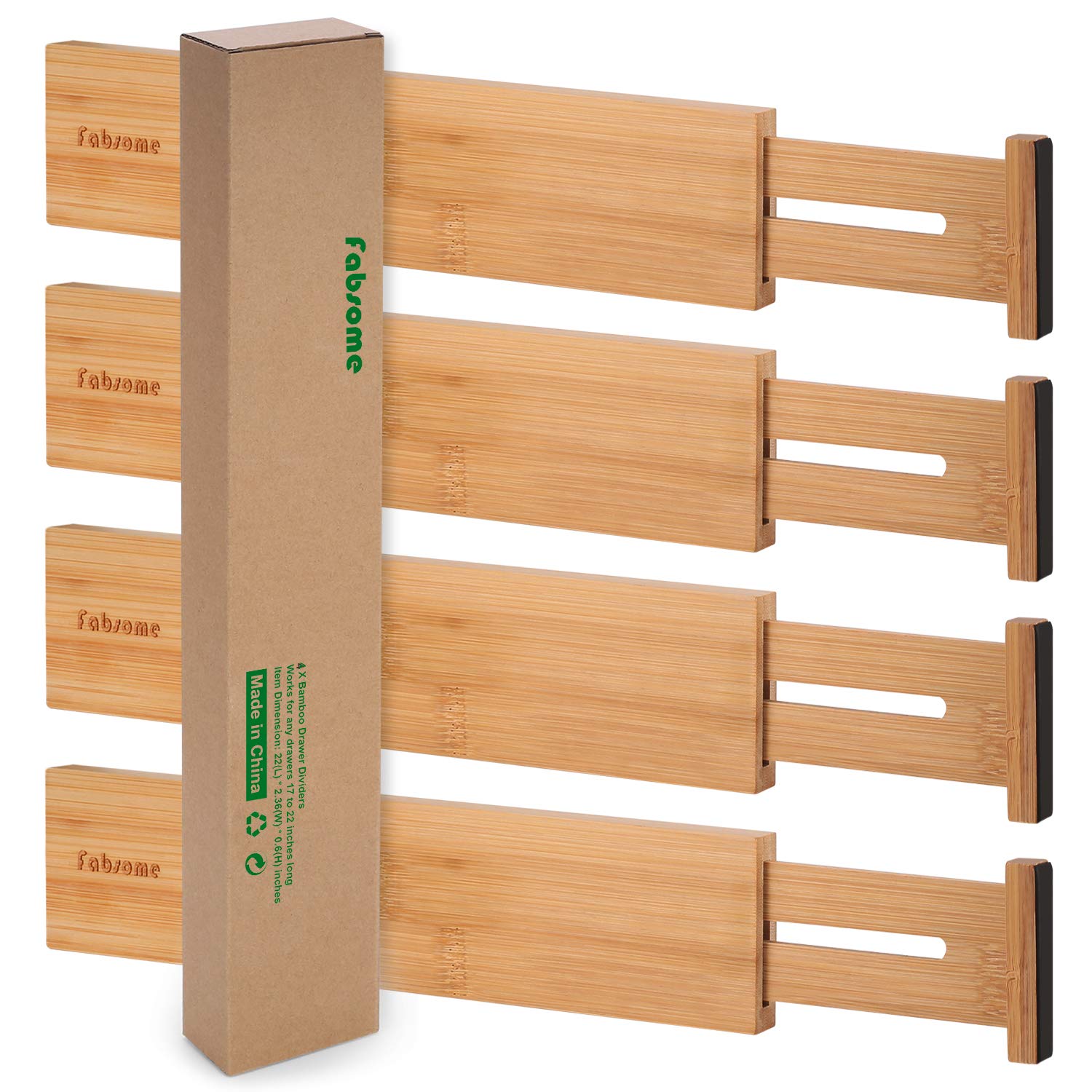 Bamboo Kitchen Drawer Organizers 4-Pack - Adjustable 17-22 inch Spring-Loaded Dividers for Utensils & Clothing | Durable Drawer Separators for Kitchen, Bedroom & Office Organization