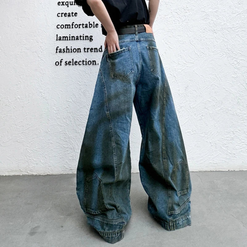 American Style Men's Jeans - Trendy Flip Design Wide Leg Distressed Denim Pants for Men | High Street Fashion | Casual Wear, Street Style & Everyday Outfits (Model 9C7025)