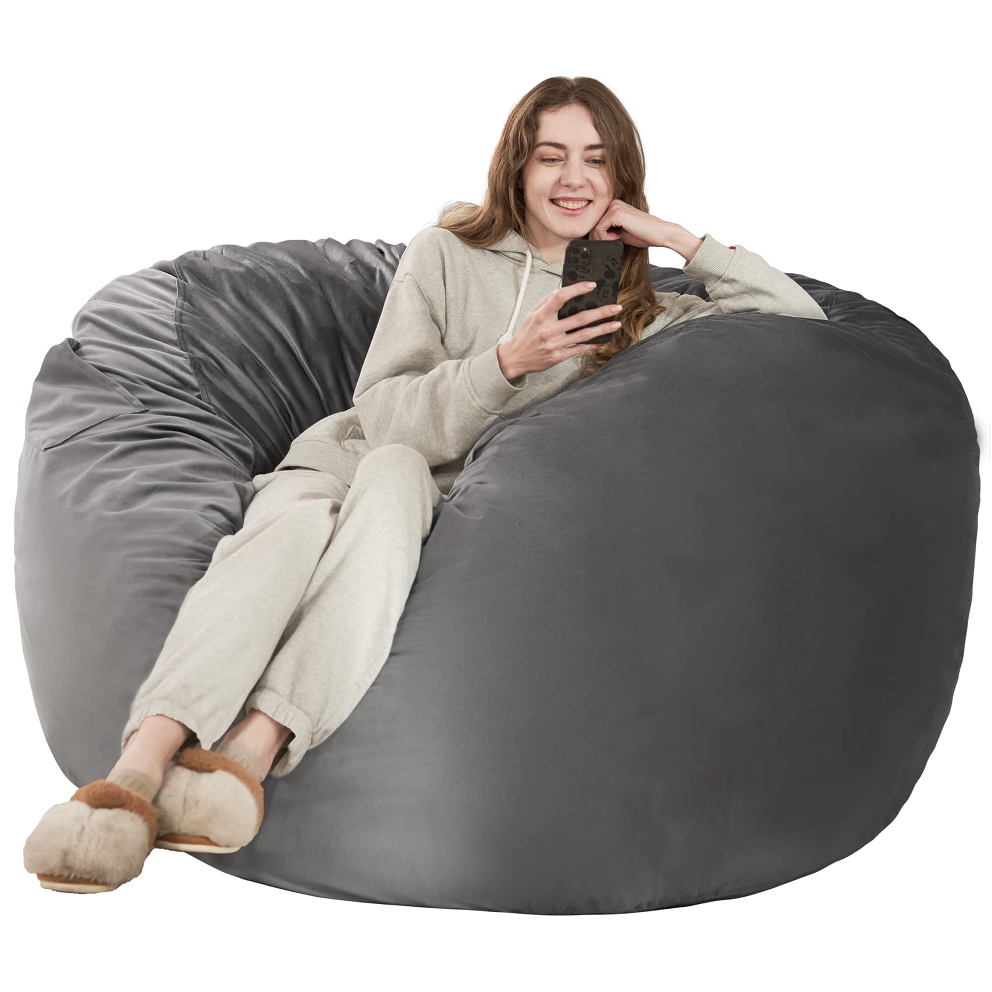 HABUTWAY 4' Giant Memory Foam Bean Bag Chair for Adults - Ultra Soft Microfiber Cover, 4 Feet Large Lounger (Grey) - Perfect for Living Room, Bedroom, Game Room & Dorm Relaxation