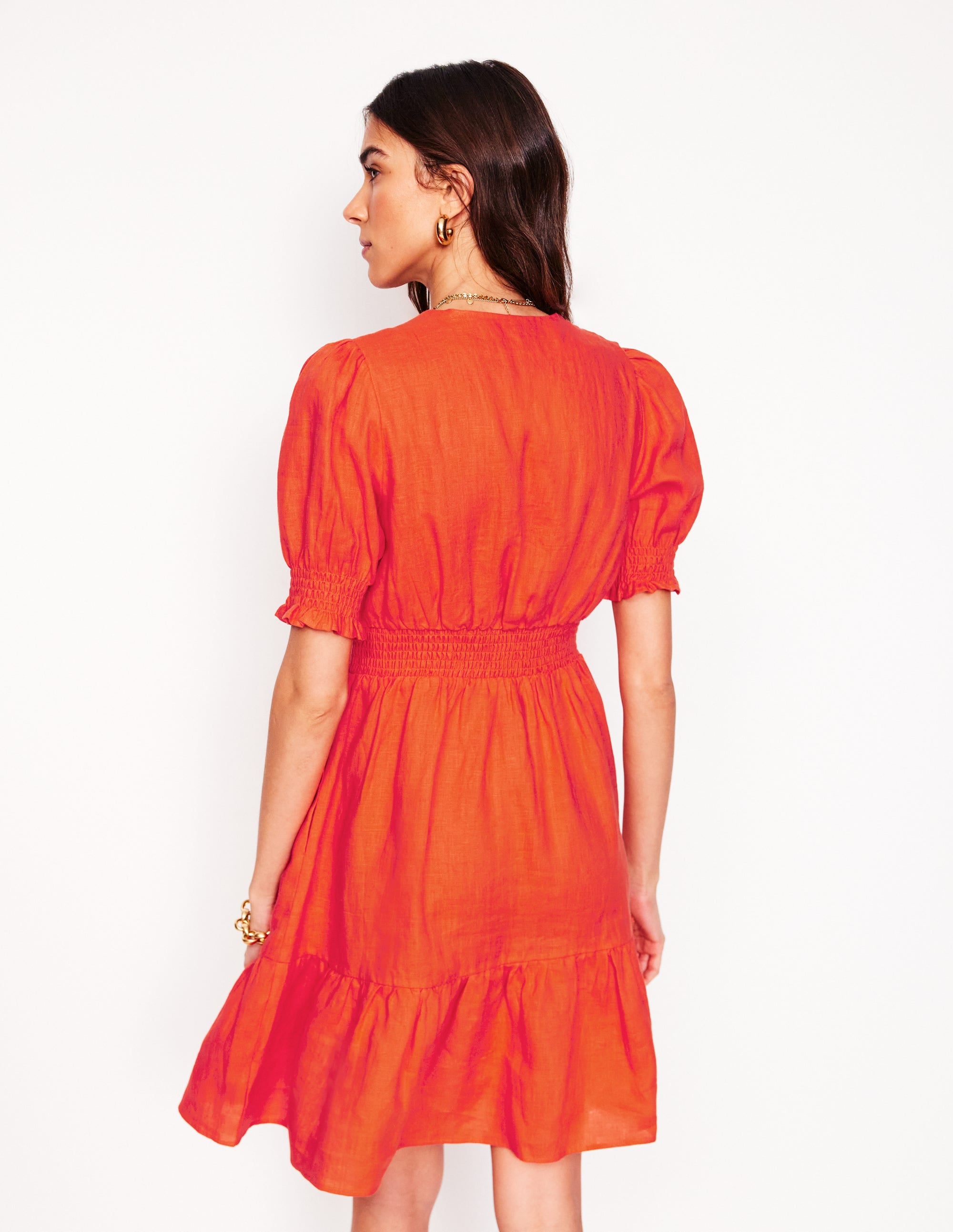 Anna Linen Short Sleeve Dress for Women - Breathable Summer Casual Dress in Firecracker Red - Perfect for Beach Vacation, Brunch & Outdoor Activities
