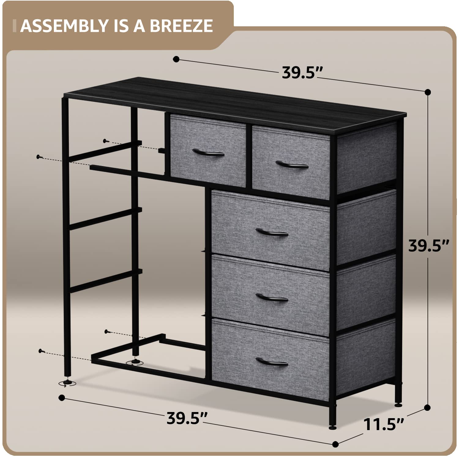 Sorbus 9-Drawer Dresser Storage Organizer - Black Steel Frame & Wood Top Chest Tower with Easy Pull Fabric Bins for Bedroom, Hallway, Closet & Office | Space-Saving Furniture for Small Apartments & Dorm Rooms