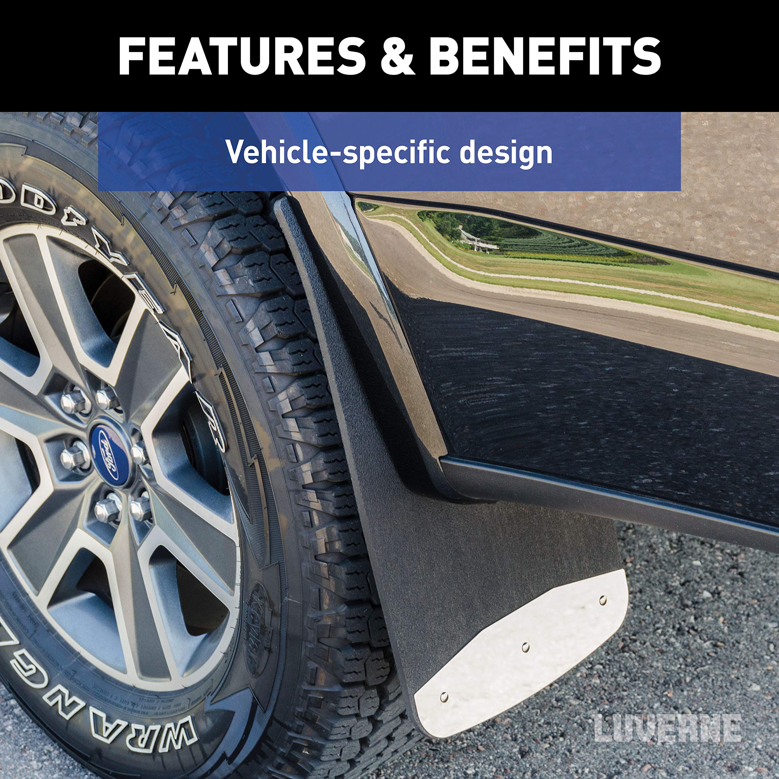LUVERNE 251720 Textured Rubber Mud Guards with Polished Stainless Steel Plates - Heavy Duty Truck Mud Flaps (1 Pair) - Perfect for Off-Roading, Towing & Commercial Vehicles