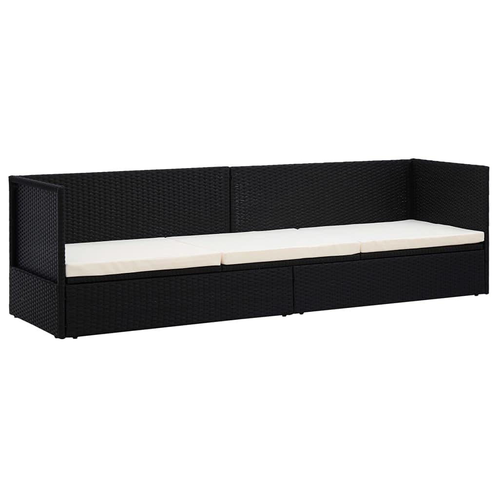 FAMIROSA Black Poly Rattan Outdoor Lounge Bed with Cushion - Patio & Garden Relaxation