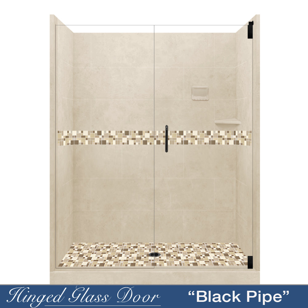 60 Alcove Desert Sand Sistine Stone & Tuscany Mosaic Accent Tile - DIY Shower Remodel Kit for Bathroom Renovation | Waterproof & Easy Installation Backsplash
