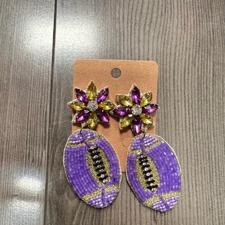 LSU Tigers Purple Beaded Football Earrings for Women - Game Day Jewelry, College Football Fan Accessories, Team Spirit Gifts for Her - Perfect for LSU Games, Tailgating, and Football Season
