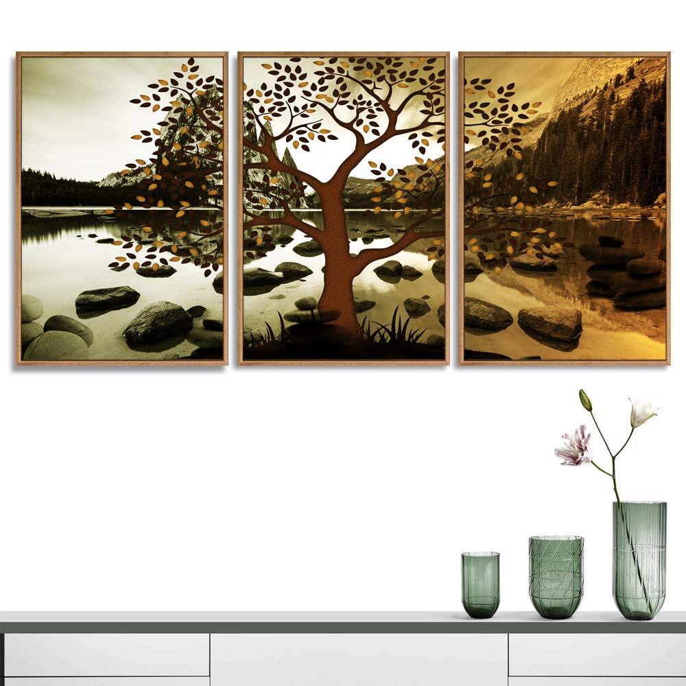 Wall26 3-Panel Framed Abstract Tree Canvas Wall Art - 24x36 Inches, Ready to Hang for Living Room & Bedroom Decor | Modern Home Office & Dorm Room Wall Decor