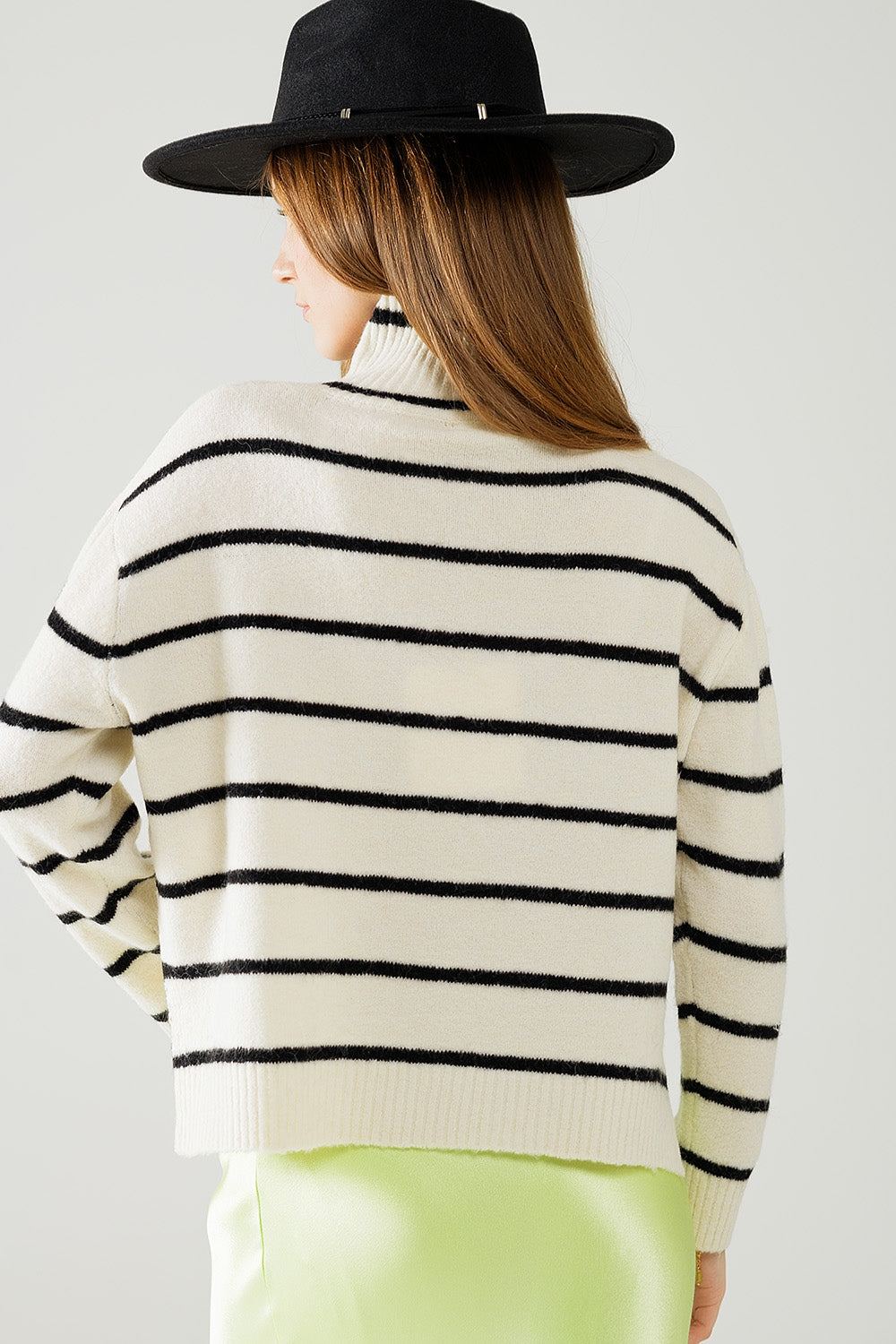 Black Striped High Neck Pullover Sweater - Women's Casual Winter Knitwear for Office & Outings
