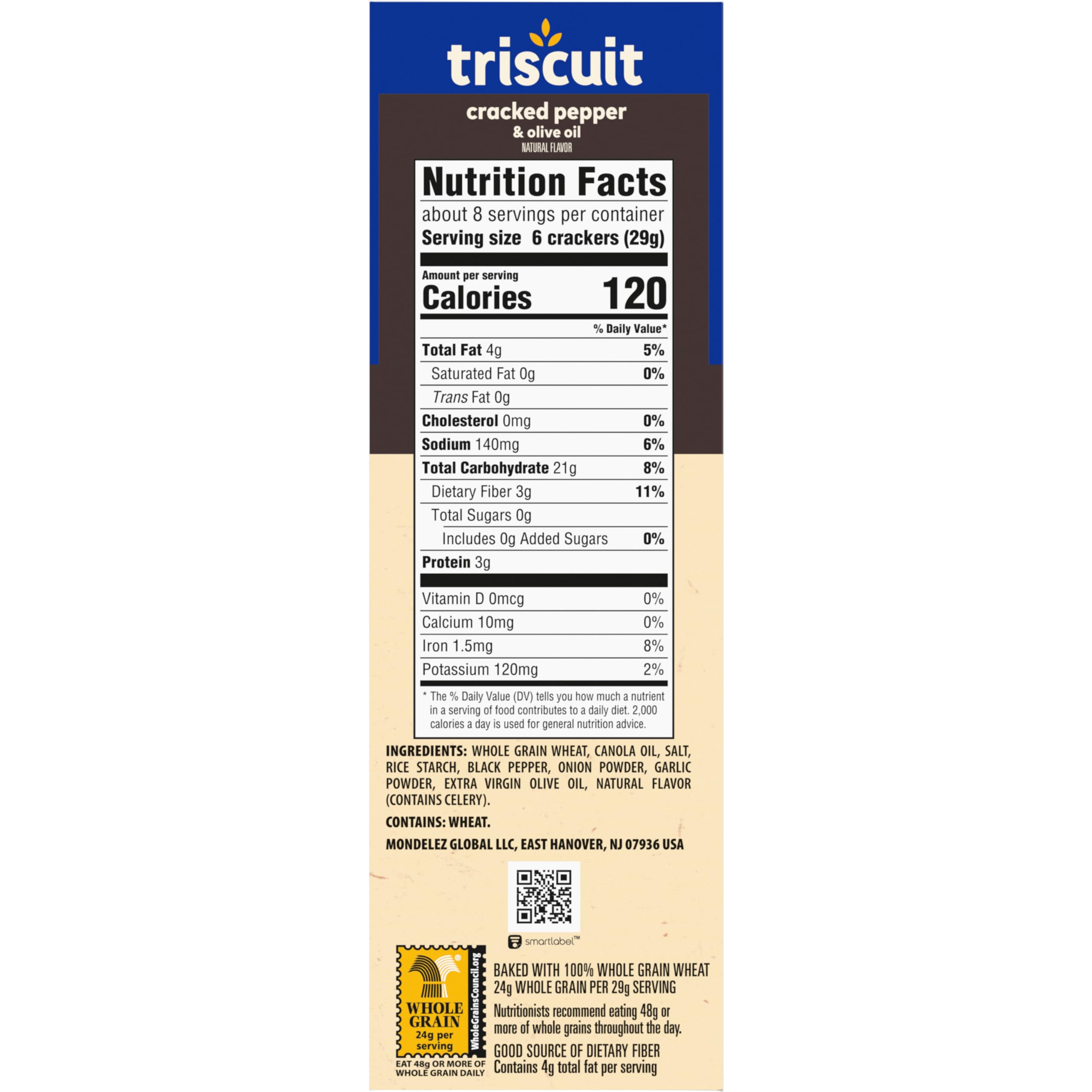 Triscuit Cracked Pepper & Olive Oil Whole Grain Wheat Crackers - Healthy Lunch Snacks, Bulk Pack of 6 (8.5 oz Boxes) - Perfect for Office, School & Picnics