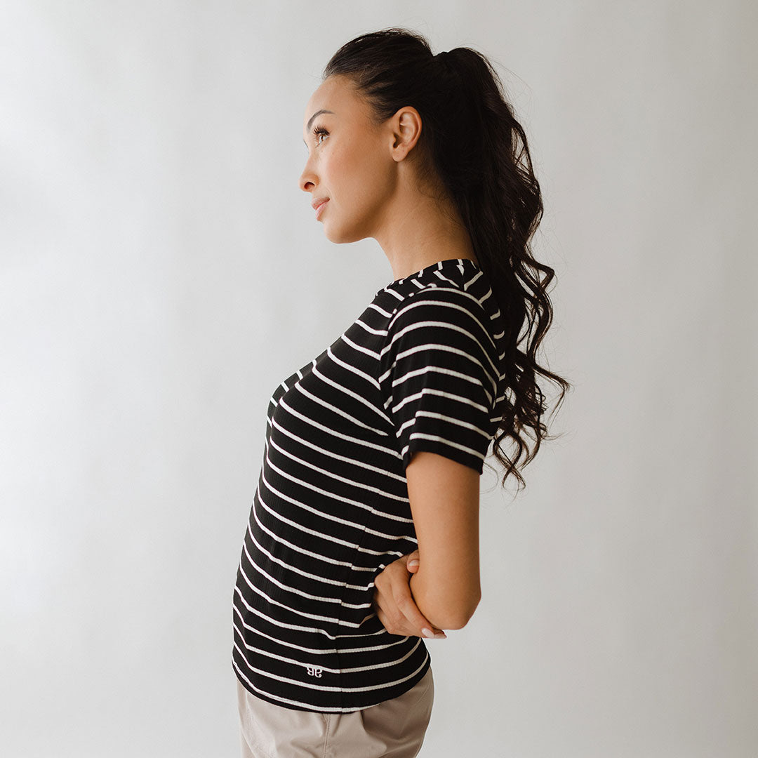 Stylish Black and White Striped Boyfriend Tee for Women - Casual Comfort Fit T-Shirt for Everyday Wear | Perfect for Layering, Lounging & Outings