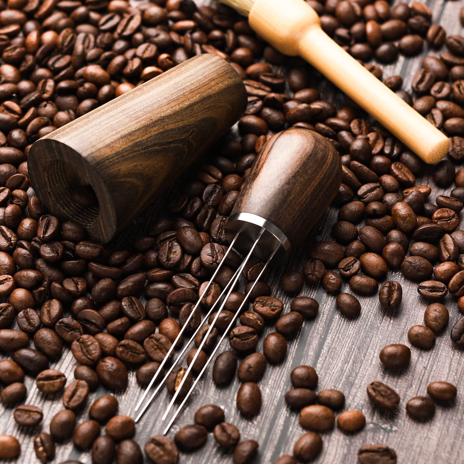 Premium Espresso WDT Tool - Coffee Stirrer & Needle Distributor with Natural Wood Handle & Base Stand - Perfect for Baristas & Home Coffee Brewing - Ideal for Espresso Preparation & Coffee Bar Use