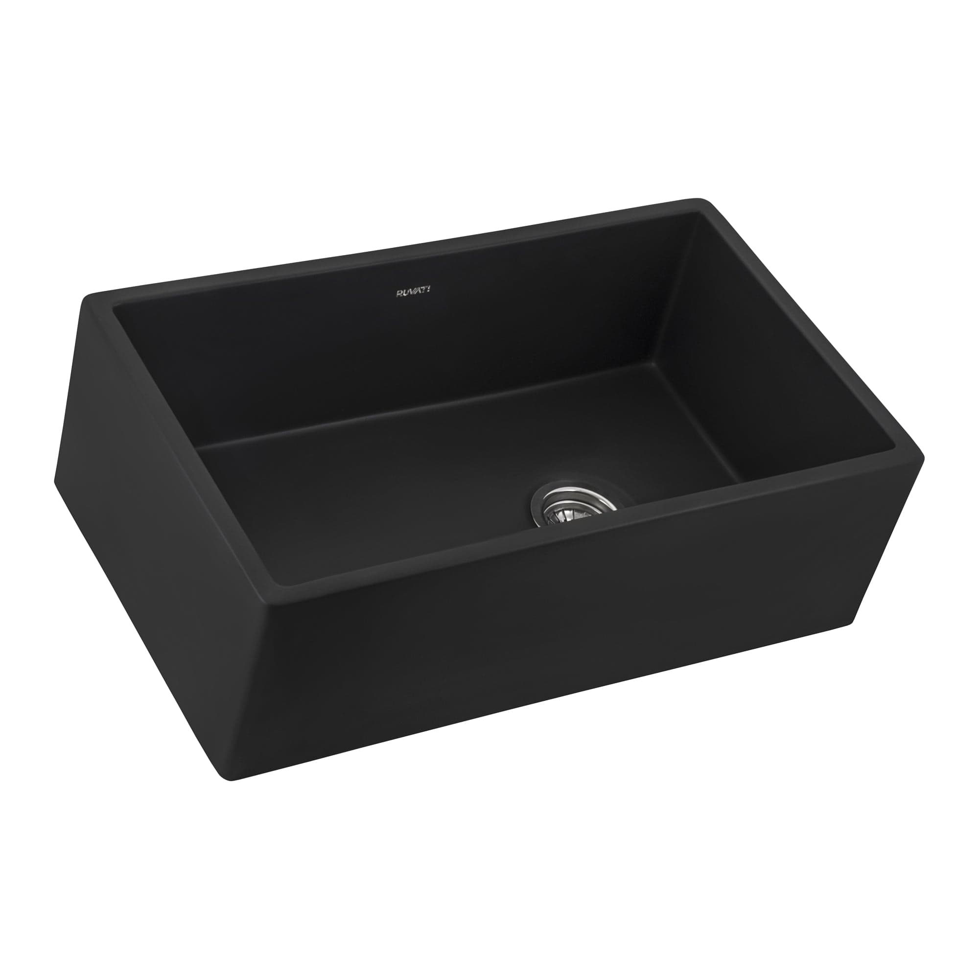 Ruvati Fiamma 30-Inch Modern Offset Drain Fireclay Kitchen Sink RVL4018MBK - Durable Farmhouse Sink for Busy Kitchens & Remodeling Projects