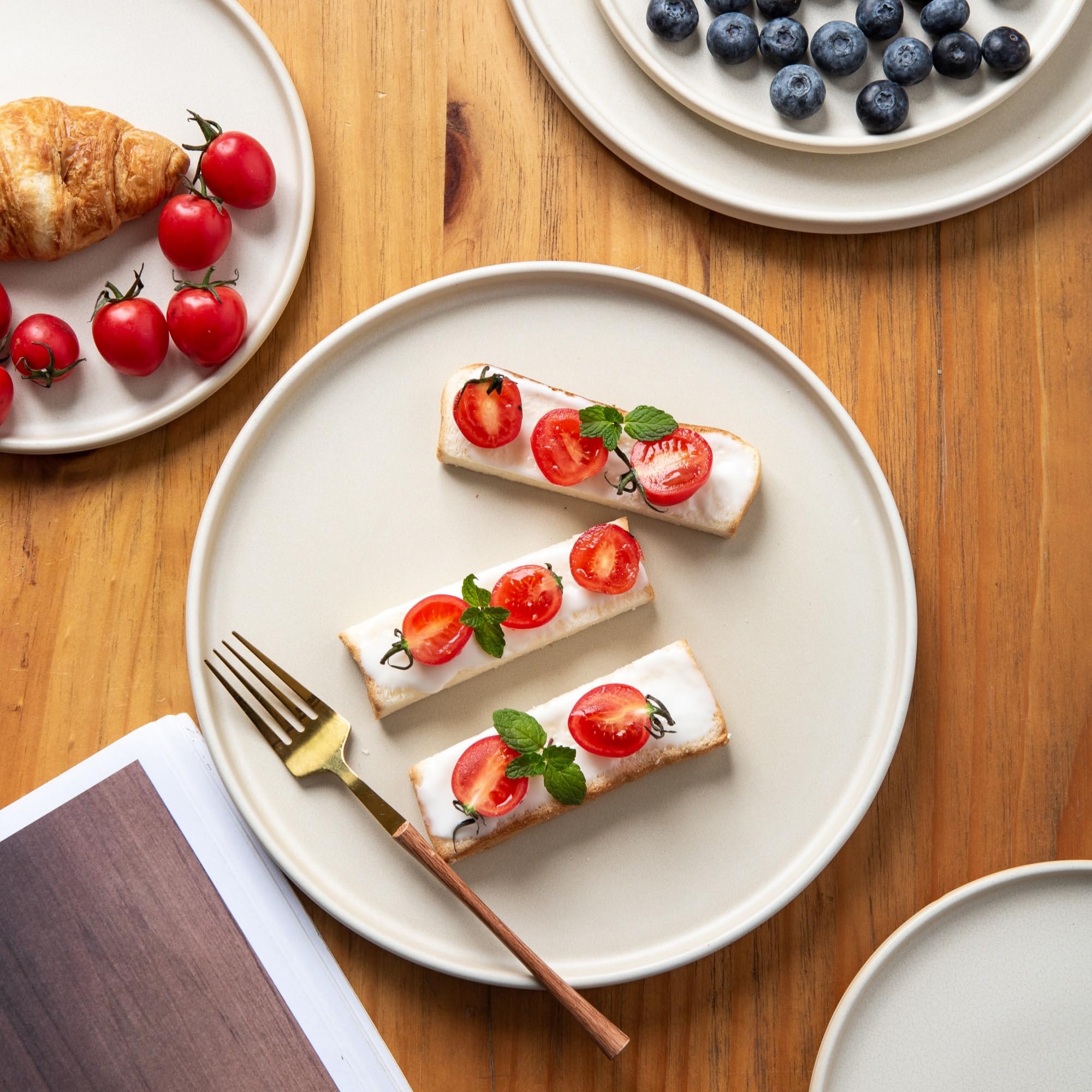 AmorArc 8-Inch Ceramic Dinner Plates Set of 4 - Matte Glaze Salad, Dessert & Appetizer Dishes - Microwave & Dishwasher Safe Scratch-Resistant Ivory Tableware - Perfect for Family Dinners, Parties & Restaurant Use