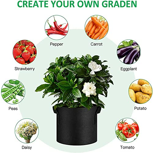 10-Pack 5 Gallon Heavy Duty Thickened Nonwoven Fabric Grow Bags with Handles - Durable Plant Containers for Vegetables, Flowers & Herbs Indoor/Outdoor Gardening