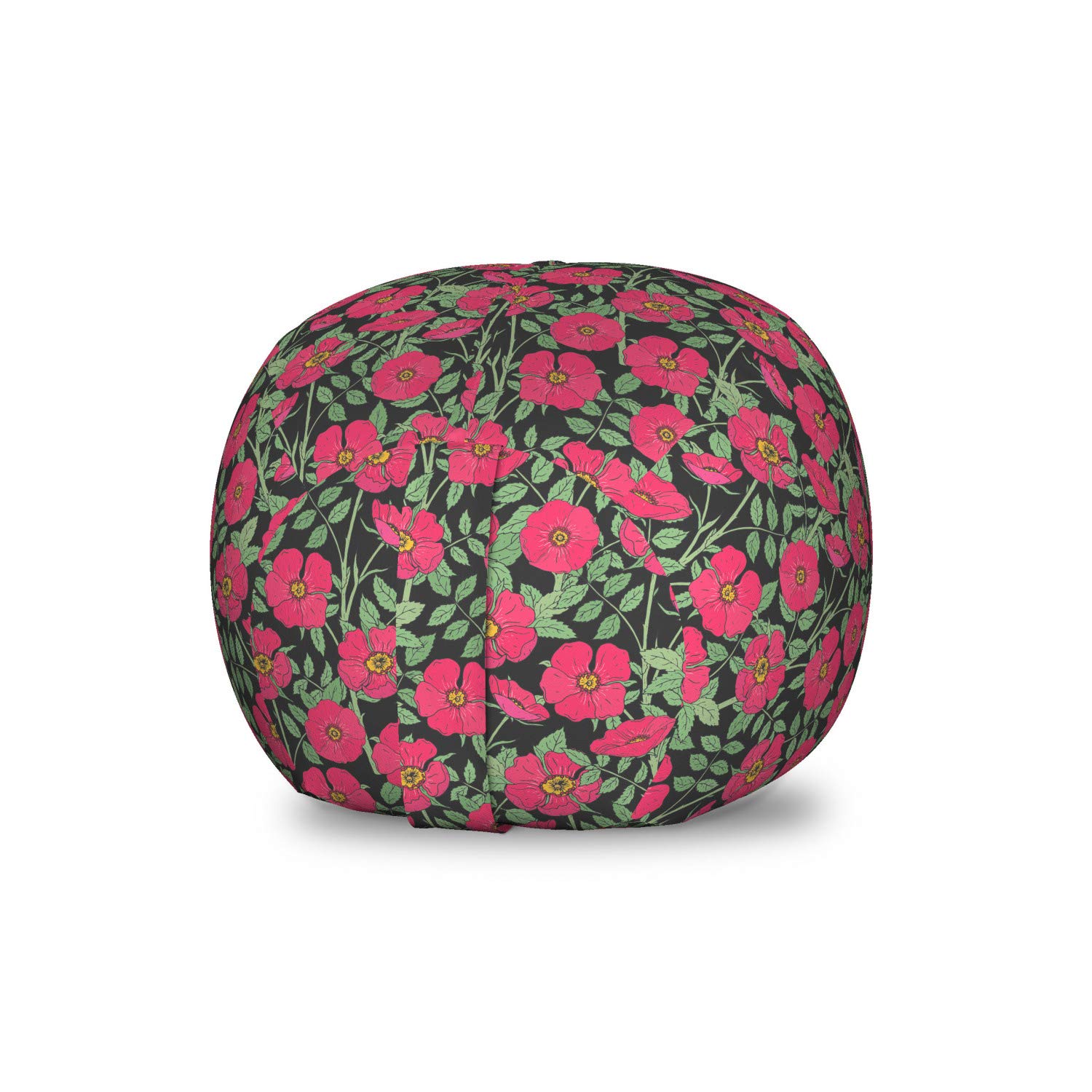 Ambesonne Floral Toy Storage Bag Chair | Rose Canina Flower Pattern Stuffed Animal Organizer | Washable Small Size in Ruby Hunter Green | Perfect for Kids' Room, Nursery & Playroom Organization