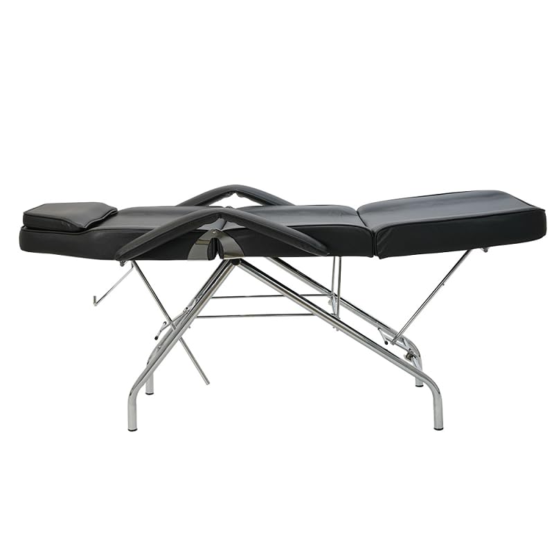 SKINACT Professional Basic Facial Chair with Adjustable Free Stool - Massage & Beauty Salon Bed Table for Spa, Facial Treatments & Relaxation (Black) - Perfect for Estheticians, Home Spa & Salon Use