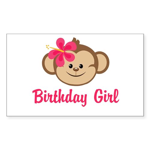 White - Birthday Girl Pink Monkey Sticker