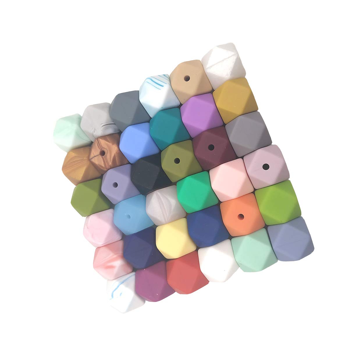 14mm Silicone Hexagonal Beads for DIY Jewelry & Keychains - 50pcs Bulk Craft Beads for Women