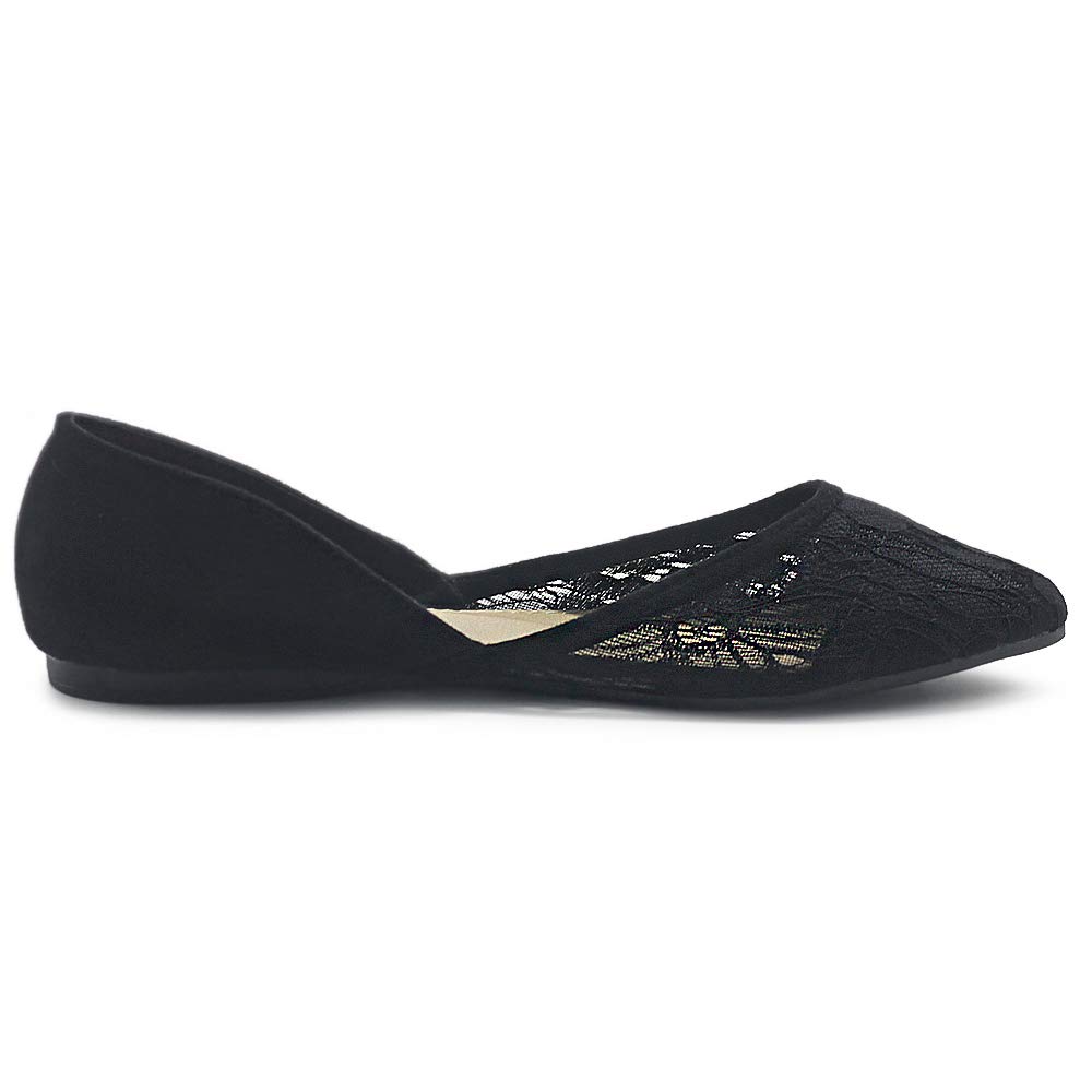 Ollio Women's Ballet Flats - Faux Suede Floral Lace Pointed Toe Shoes - Breathable Mesh Comfort for Work, Wedding & Casual Wear