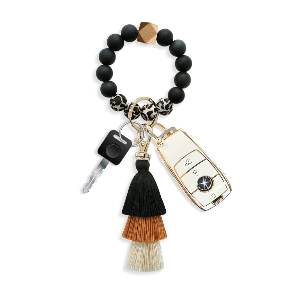 Niziyue Silicone Tassel Keychains for Women - Cute Elastic Beaded Key Ring Bracelet, Perfect for Car Keys, Handbags, and Everyday Accessories
