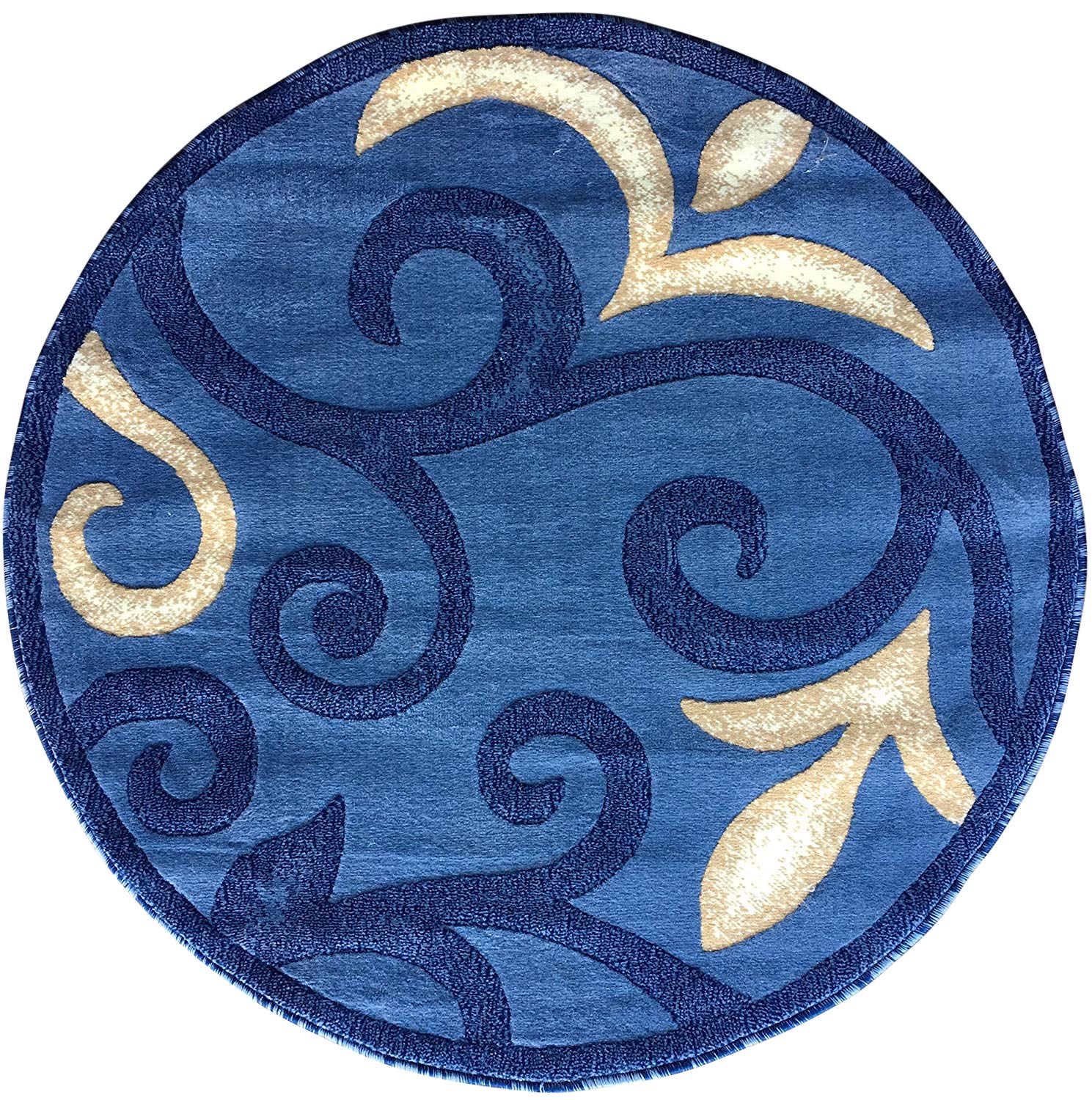 Modern Round Floral Contemporary Area Rug - Light Blue & Beige Design - 7'9
