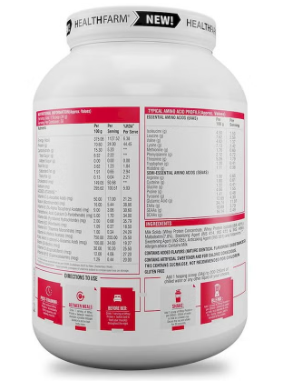 Healthfarm 100% Whey Protein Powder - Strawberry Pound Cake Flavor, 2kg (55 Servings) | Premium Muscle Recovery & Post-Workout Supplement for Athletes & Fitness Enthusiasts