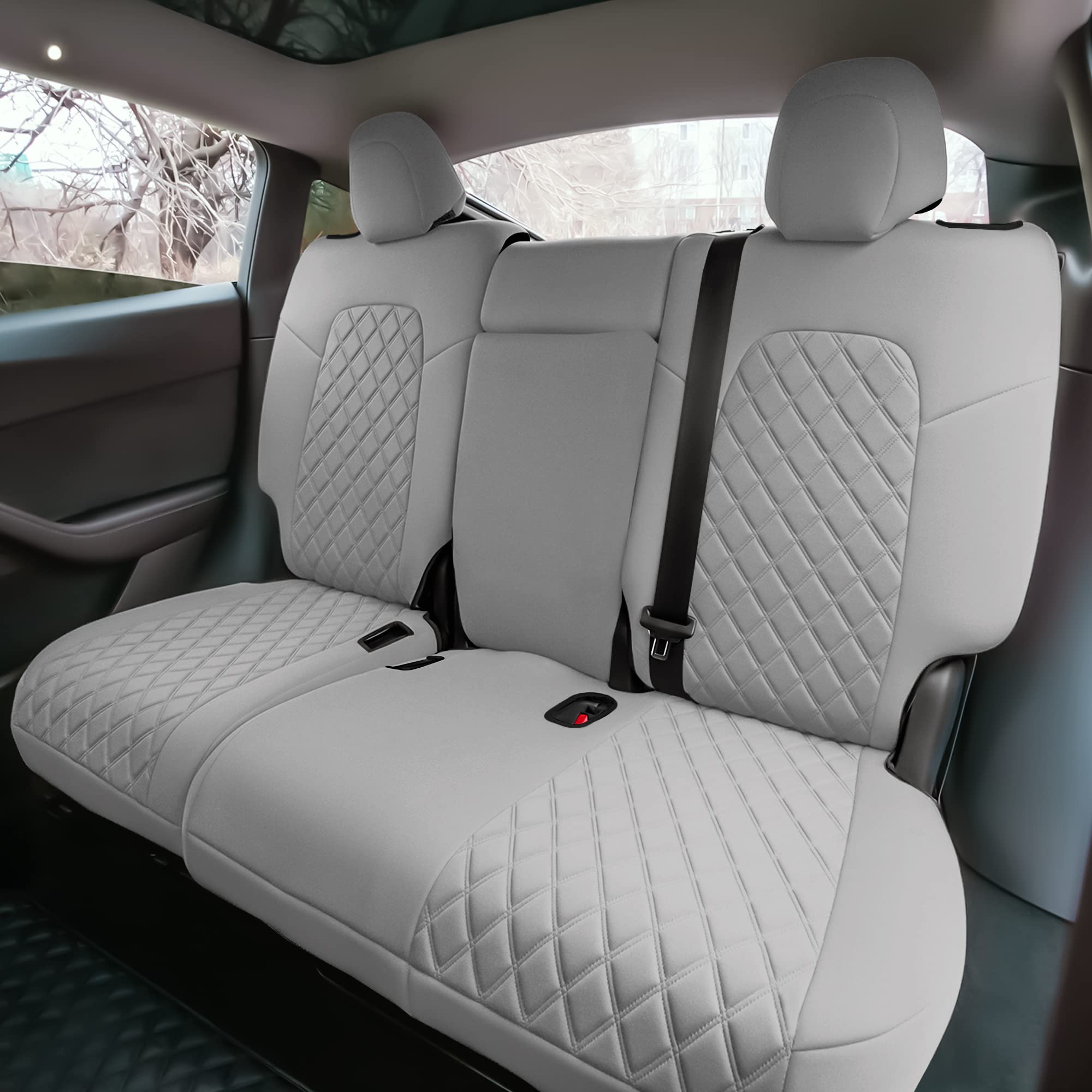 TLH Custom Fit Waterproof Seat Covers for Tesla Model Y 2020-2024 - Full Set Solid Gray Interior Accessories | Perfect for Road Trips, Daily Commutes & Car Protection