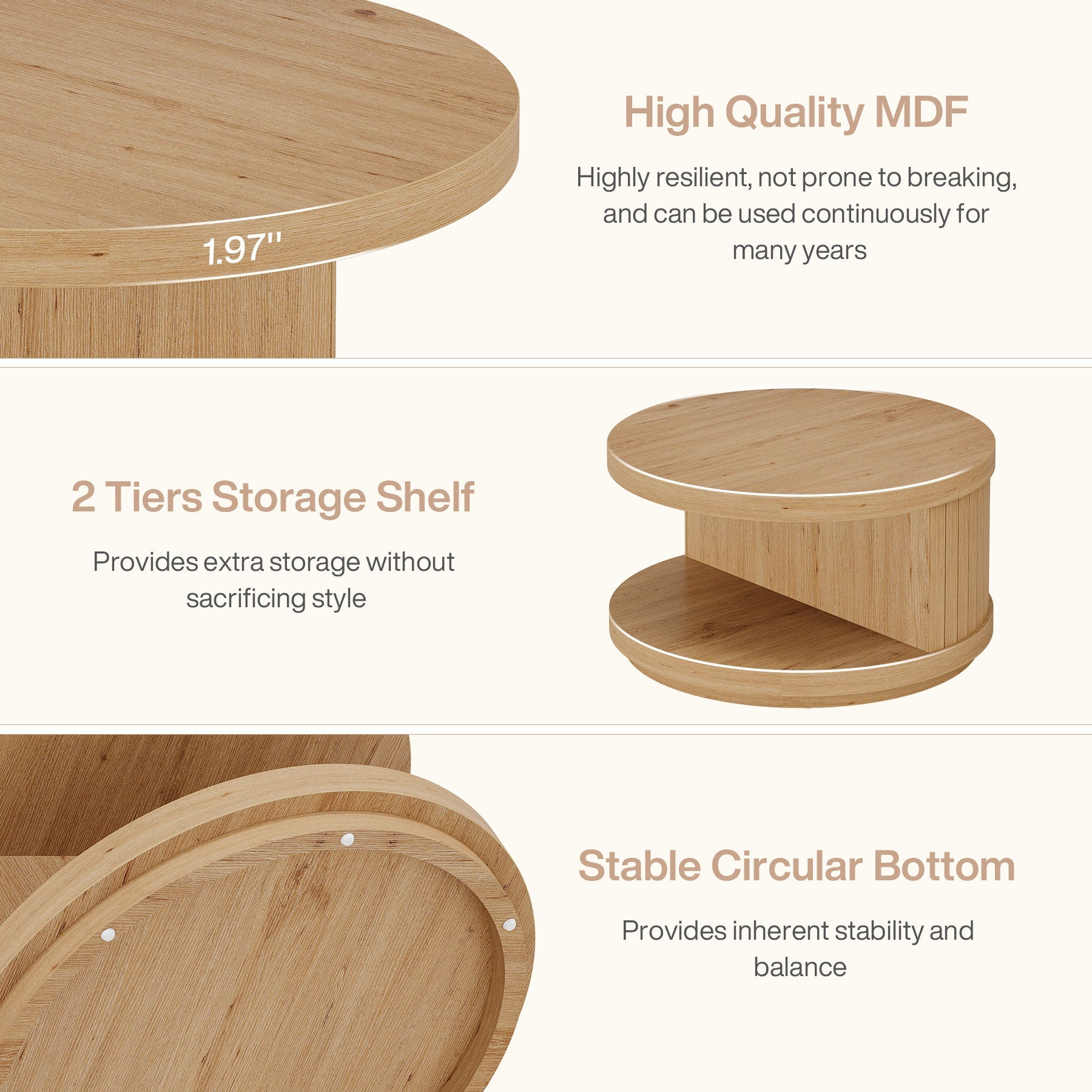 31.5 Inch Round Coffee Table with 2-Tier Storage - Modern Living Room Center Table for Home Decor, Perfect for Small Spaces & Entertaining Guests