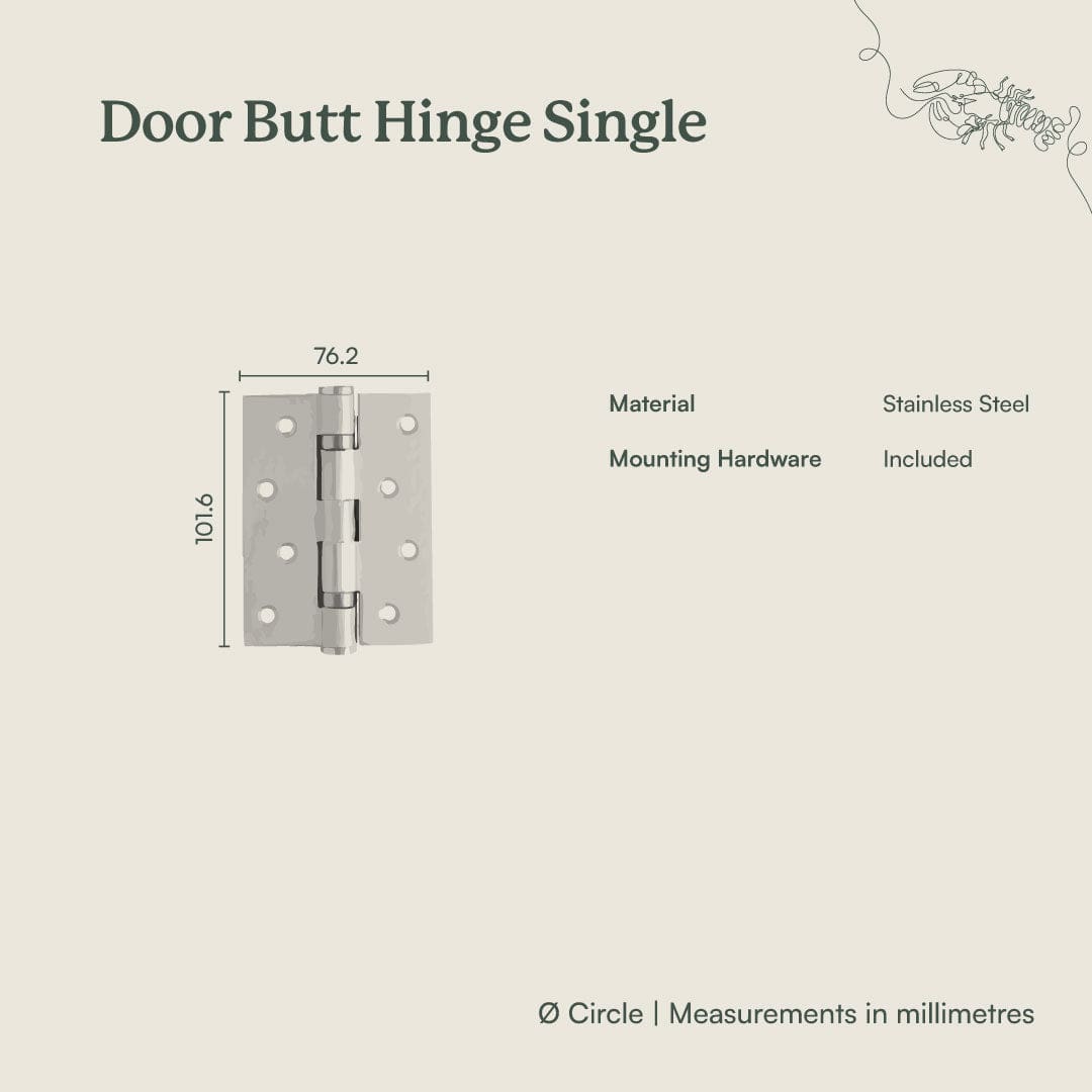 Antique Brass Door Butt Hinge - Single Solid Brass Hinge for Interior/Exterior Doors, Cabinets & Furniture - Heavy Duty & Decorative Hardware