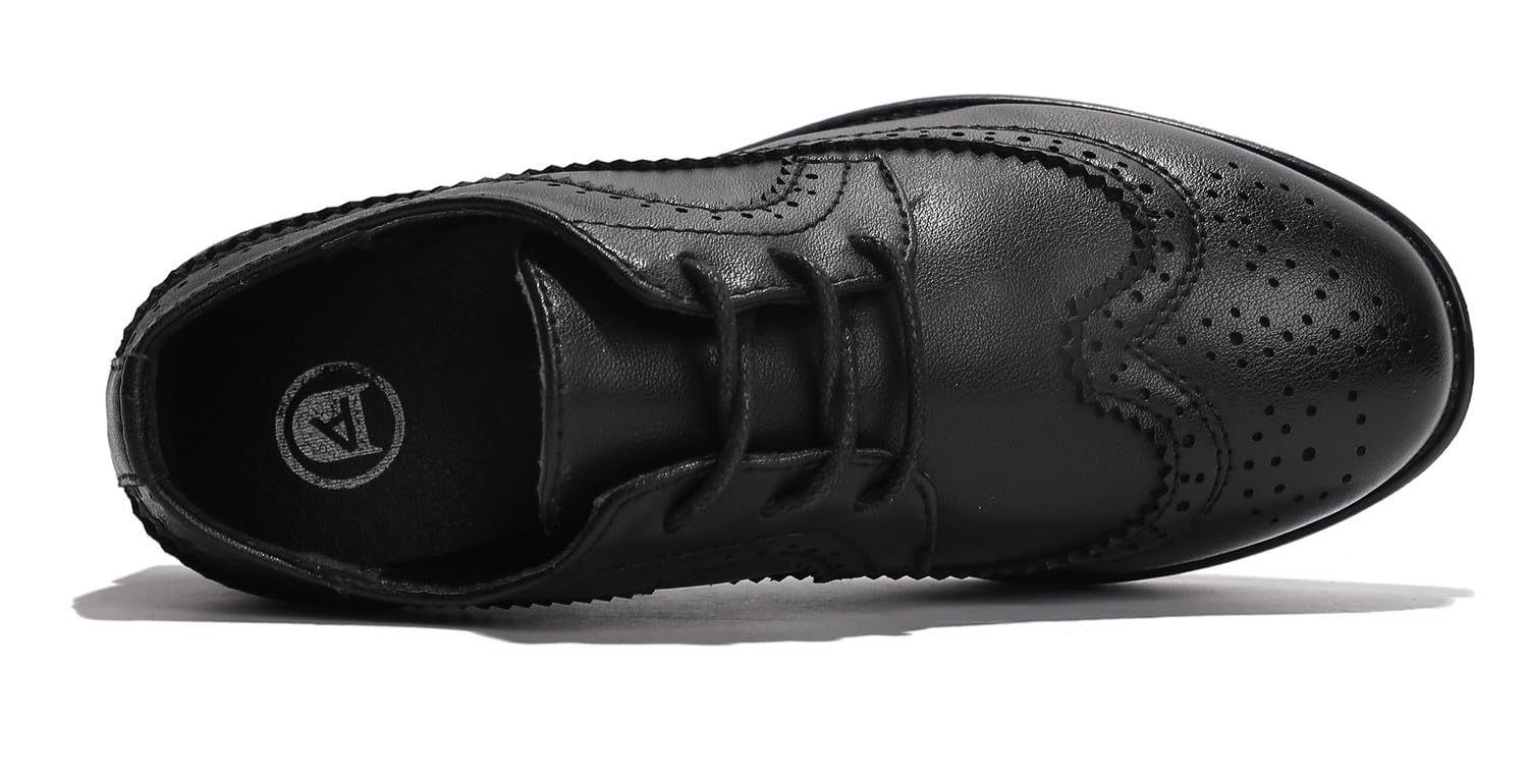 kkdom Boys & Girls Oxford Dress Shoes - Wingtip Leather Lace-Up Formal Shoes for School, Church & Special Occasions
