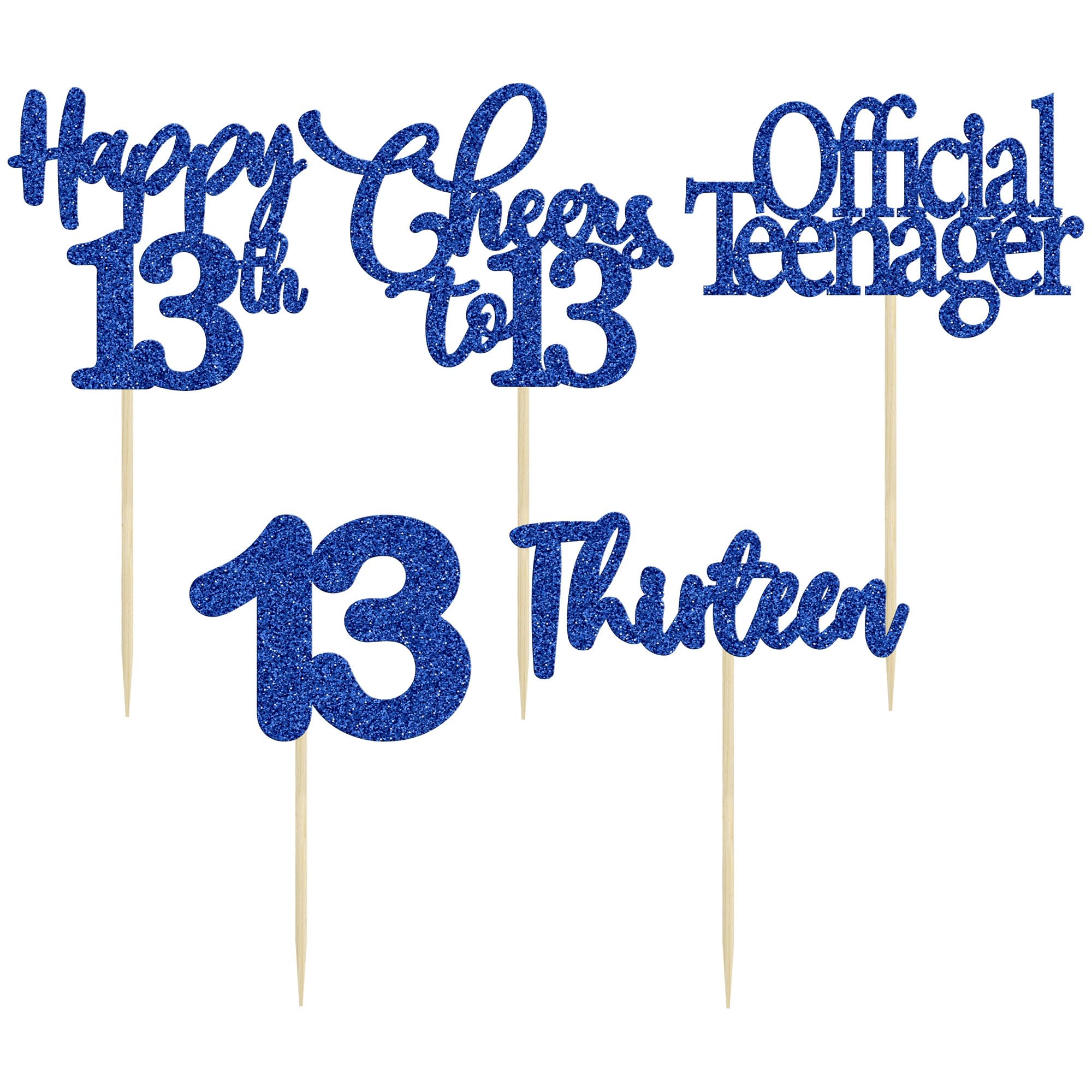 30 Pack Happy 13th Birthday Cupcake Toppers - Dark Blue Glitter 13 Number Cake Decorations for Teen Birthday Party, Anniversary Celebration - Perfect for Cupcakes, Cakes, and Dessert Table Decor