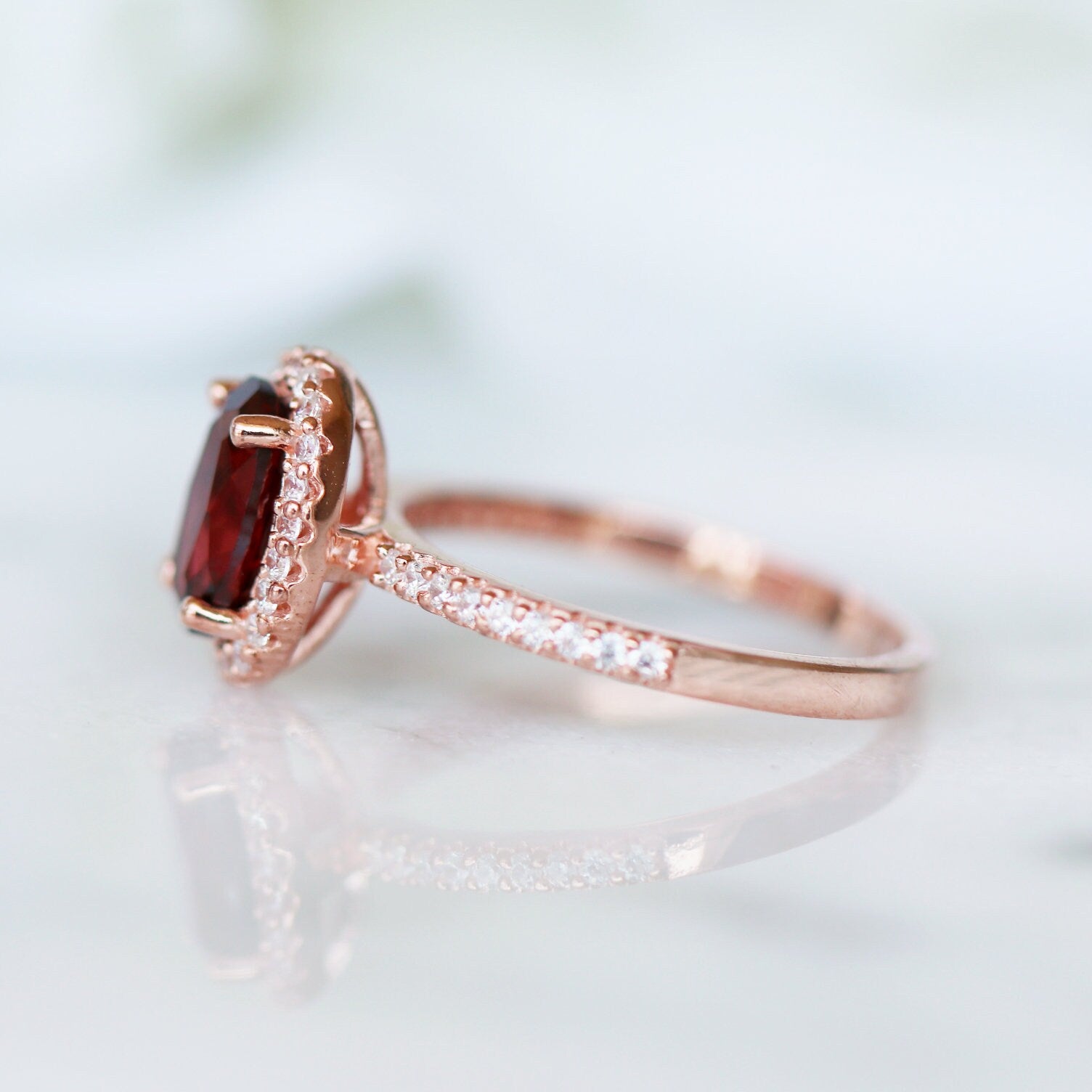 14K Rose Gold Vermeil Iris Red Garnet Ring for Women - Elegant Birthstone Jewelry Gift for Valentine's Day, Anniversary & Special Occasions