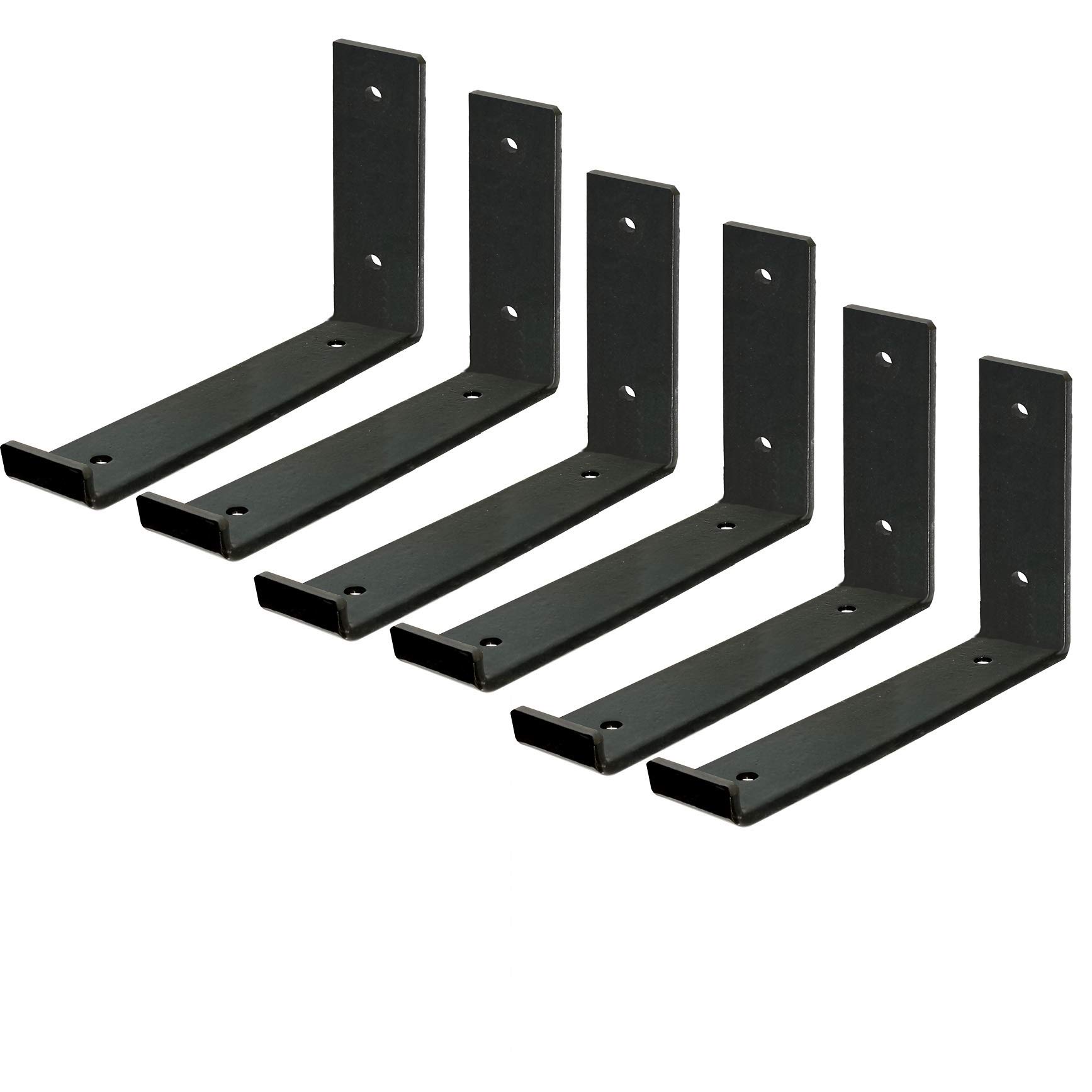 8 Inch Rustic Industrial Shelf Brackets - Heavy Duty J Hook Metal Wall Shelf Supports for Floating Shelves (6 Pack, 7.25L) - Perfect for Kitchen, Bathroom, Garage & Home Decor Storage Solutions