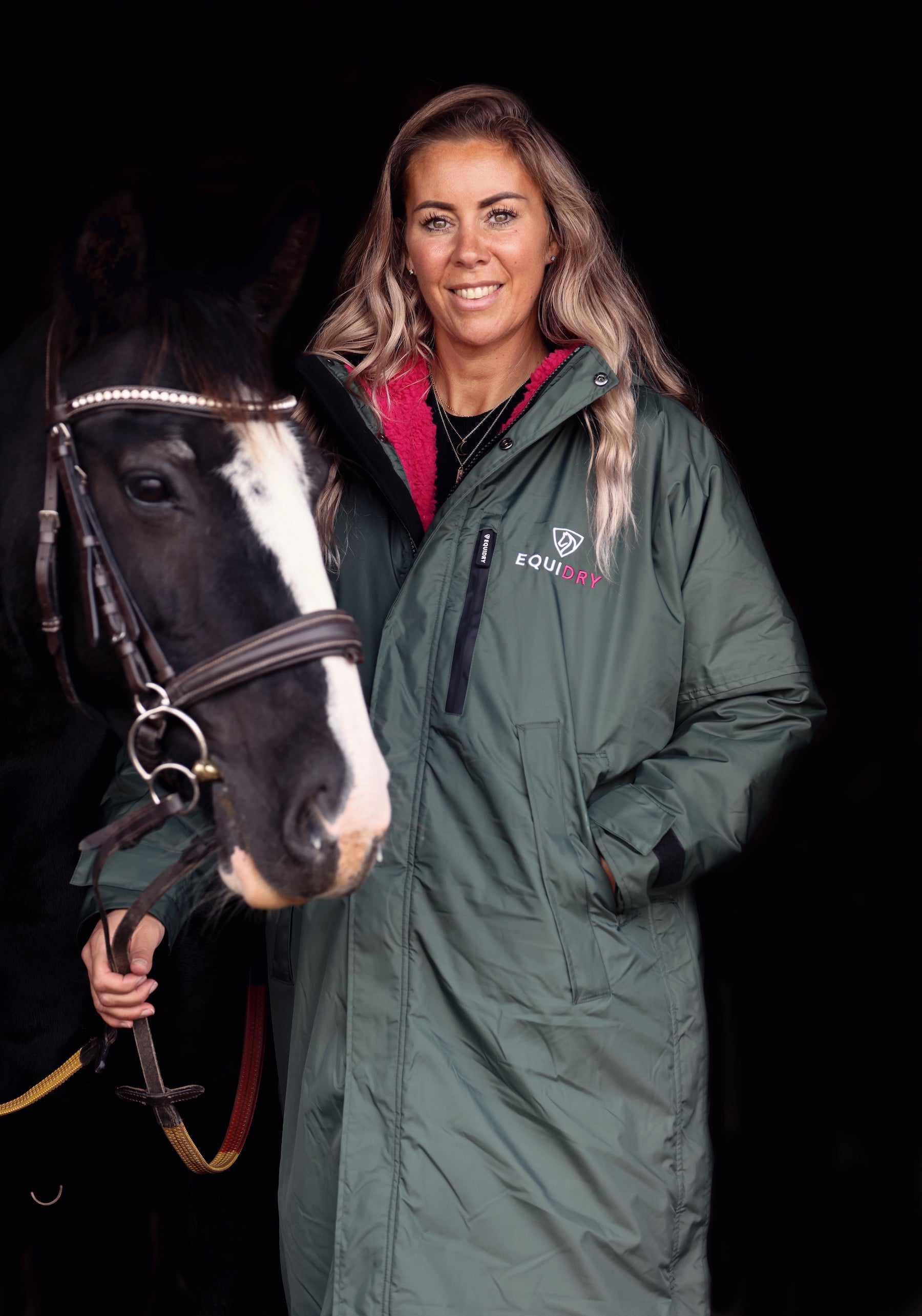 Evolution Women's Thick Fleece Hooded Jacket - Black Forest Green/Peacock Pink - Cozy Winter Outerwear for Hiking, Camping & Casual Wear