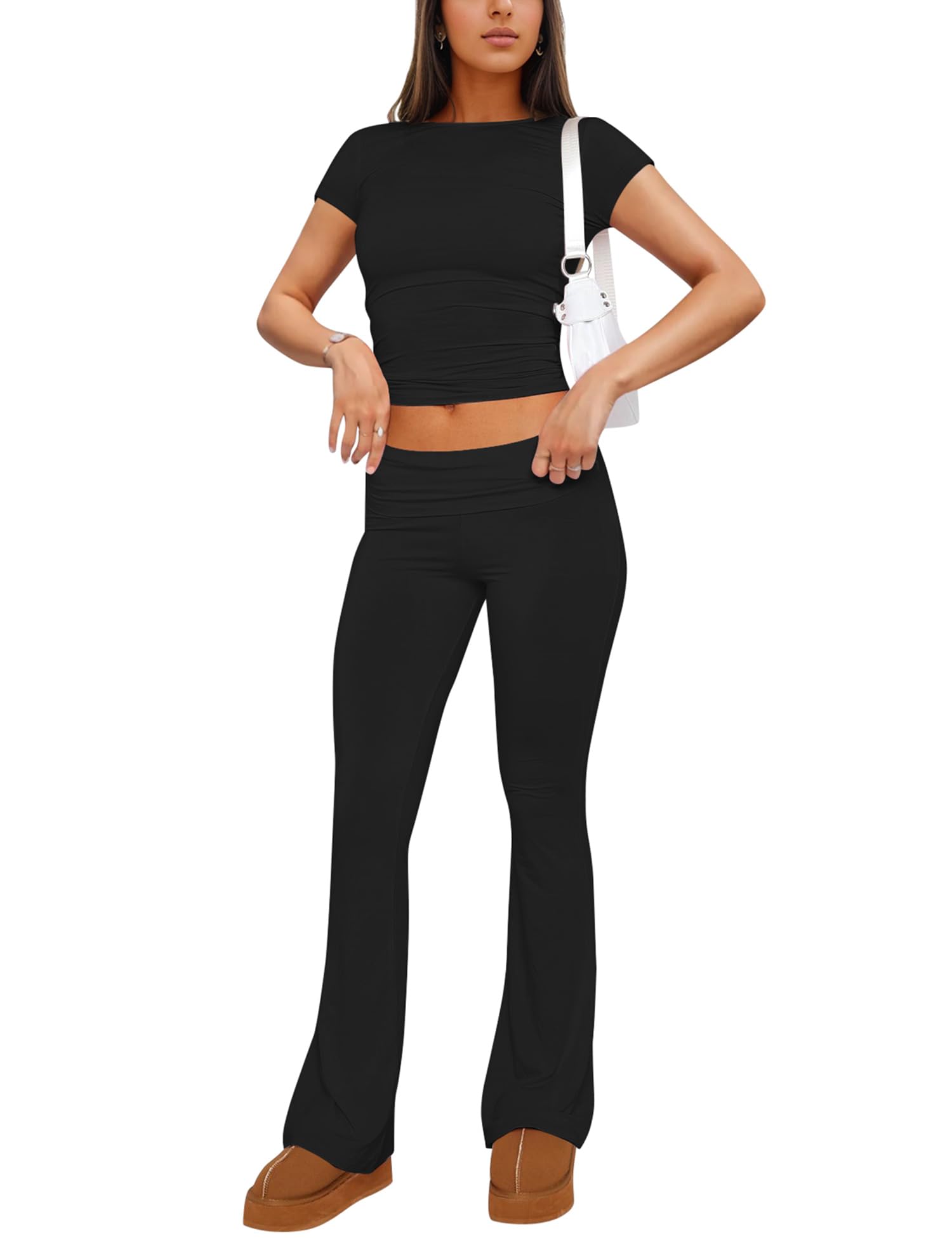 Zhenwei Women's 2-Piece Outfits - Short Sleeve Casual Lounge Set with Matching Top & Bottom | Perfect for Home Relaxation, Yoga, and Weekend Wear