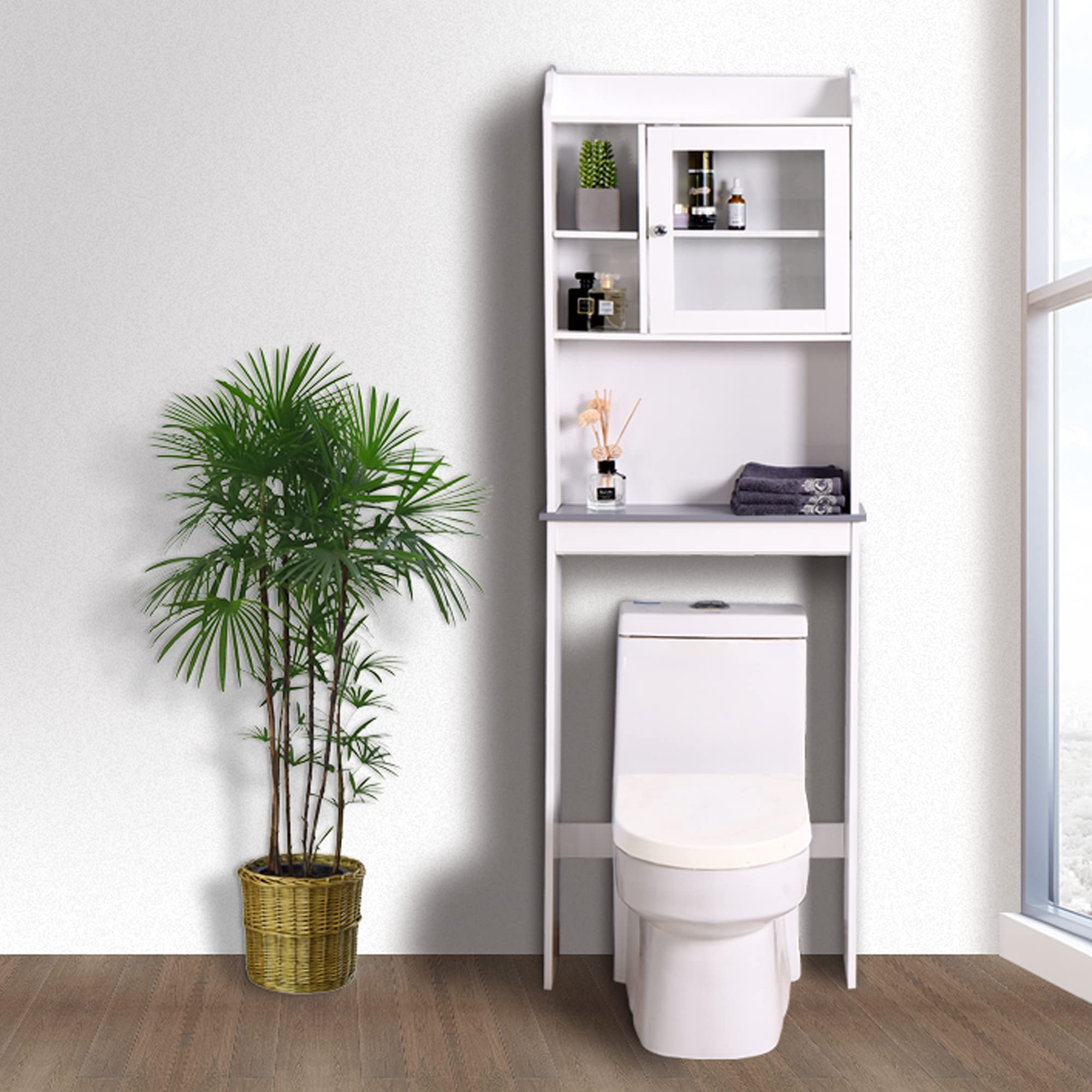 Over The Toilet Cabinet - Adjustable Shelf Bathroom Storage for Small Spaces - White