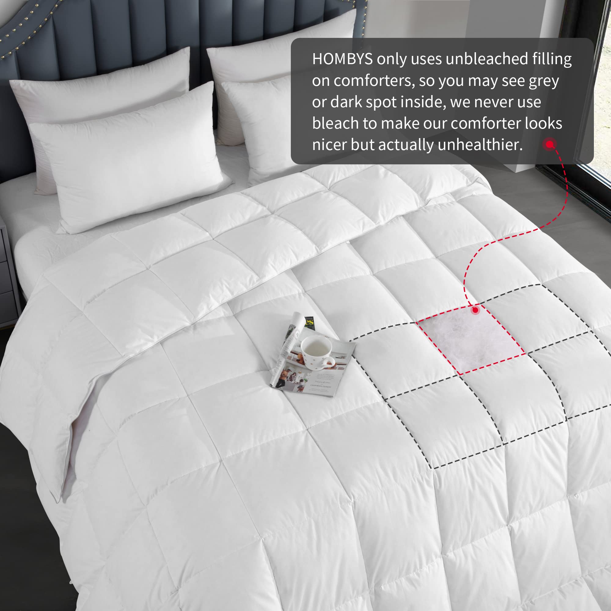 Premium HOMBYS Feather Down Comforter - King Size 120x128 Inches, All-Season Luxury White Duvet Insert with 100% Cotton Cover & Corner Tabs | Perfect for Master Bedrooms, Guest Rooms & Cozy Winter Nights