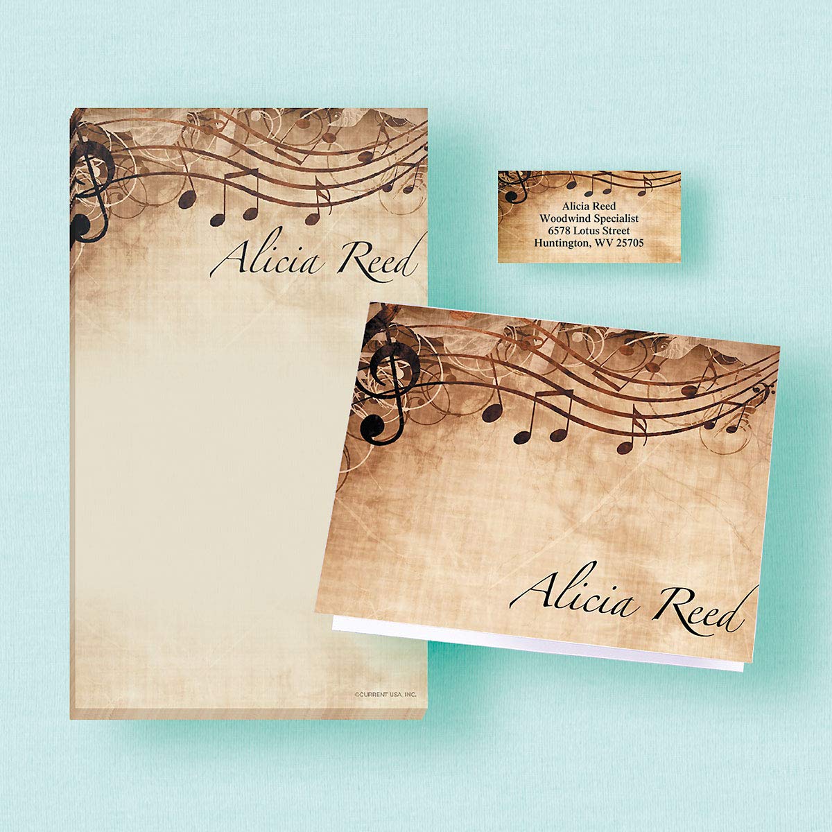 Personalized Music Note Cards - 24 Blank Cards with Envelopes, 4¼