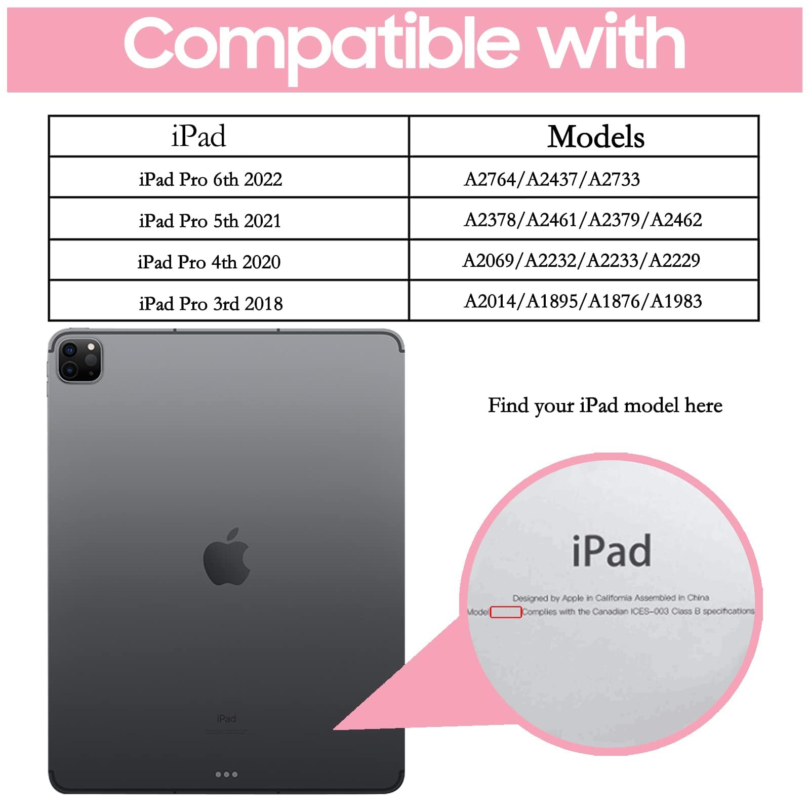 2024 iPad Air 13 inch & iPad Pro 12.9 Case (6th/5th/4th/3rd Gen) - Glitter Protective Cover with Pencil Charging, Folio Kickstand, Auto Sleep/Wake, Hand Strap - Slim Smart Case in Pink - Perfect for Work, School & Travel
