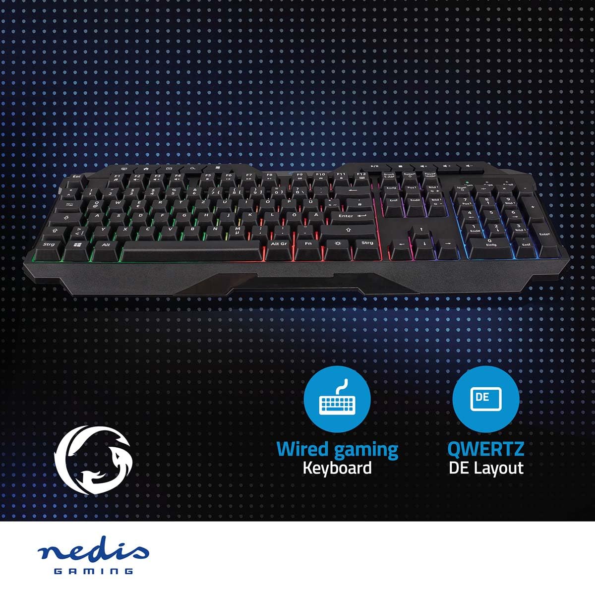 NEDIS Wired Gaming Keyboard with LED Backlit, USB Type-A for PC Gaming