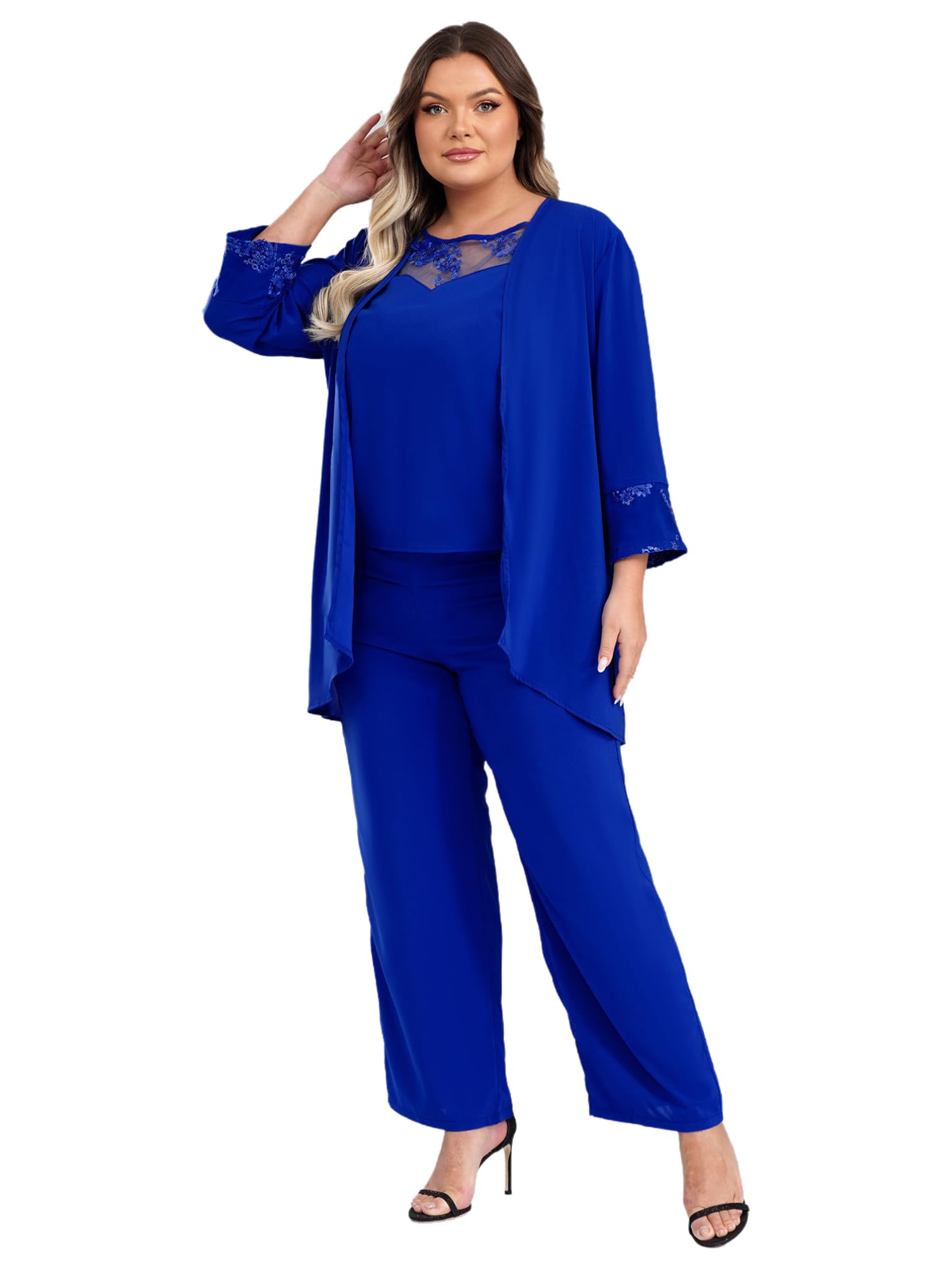 YiZYiF 3-Piece Women's Mother of The Bride Pant Suit Set - Plus Size Wedding Guest Outfit for Evening Parties & Formal Occasions