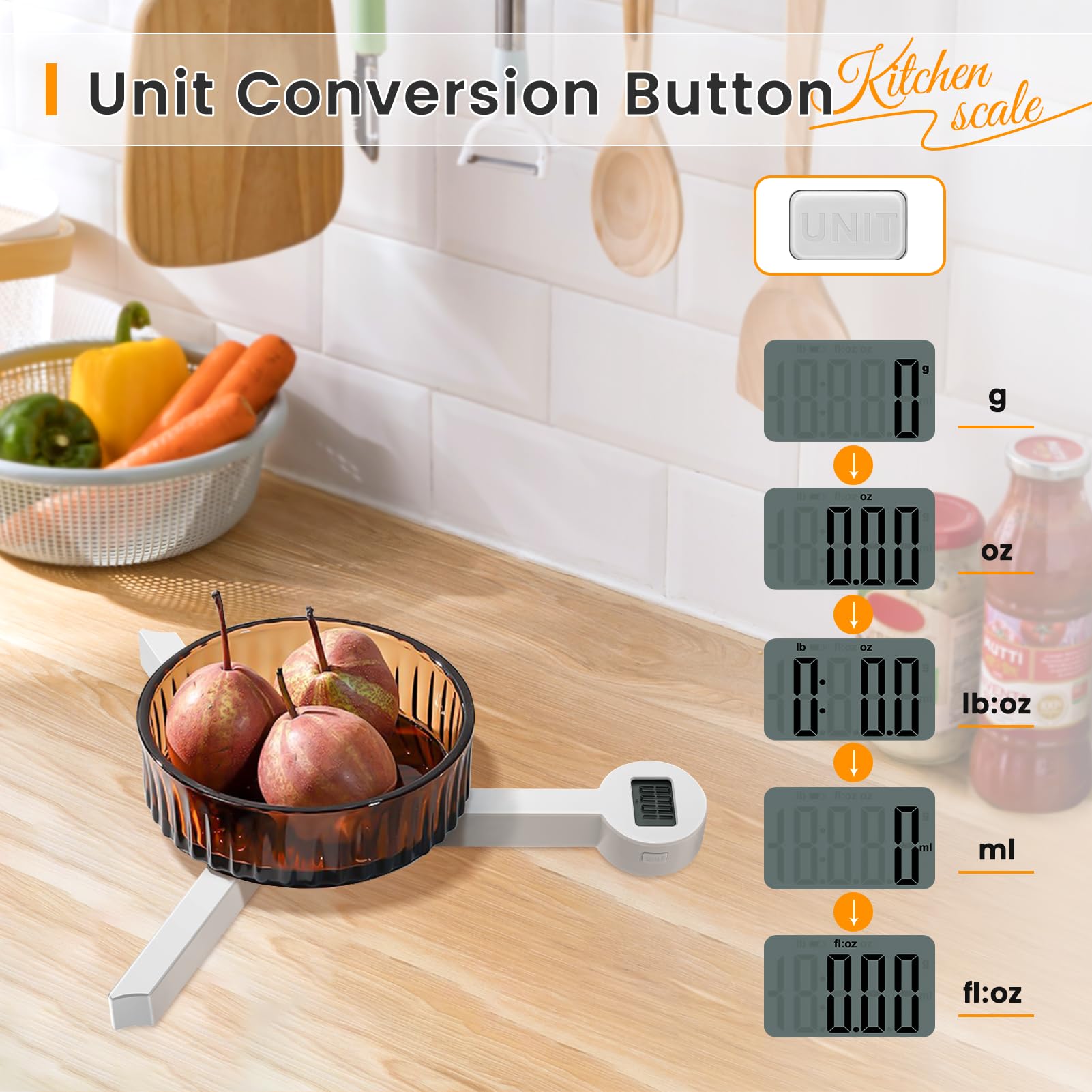 Digital Kitchen Scale - Folding Food Scale with LCD Display, Highly Accurate & Portable for Measuring Healthy Food Intake | Supports Multiple Units | Ideal for Travel, Cooking, Baking & Meal Prep
