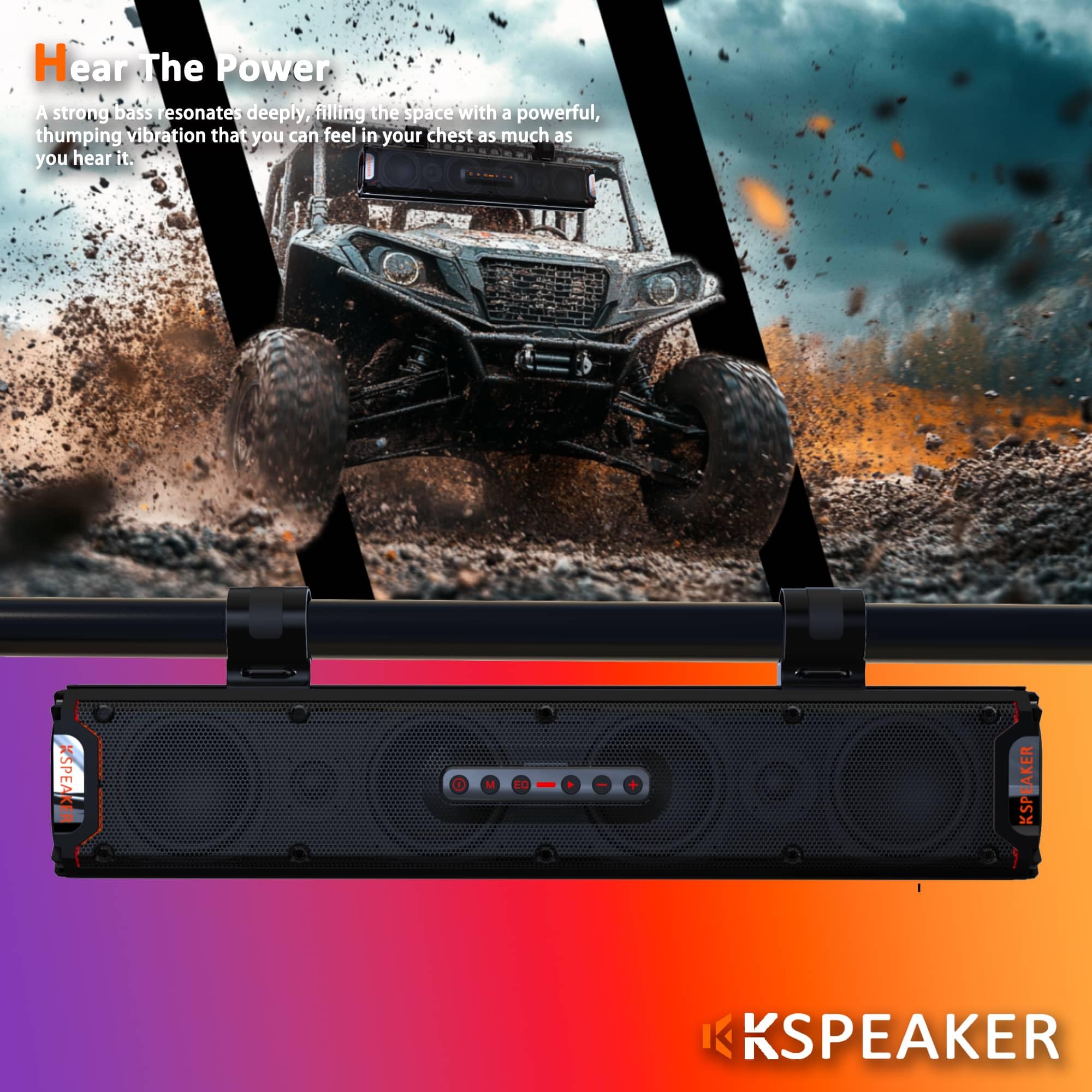 Premium UTV Sound Bar - Waterproof ATV & Golf Cart Speaker System with Bluetooth for RZR, Polaris, Can-Am, Marine & Boat Use - Perfect for Off-Road Adventures & Outdoor Entertainment