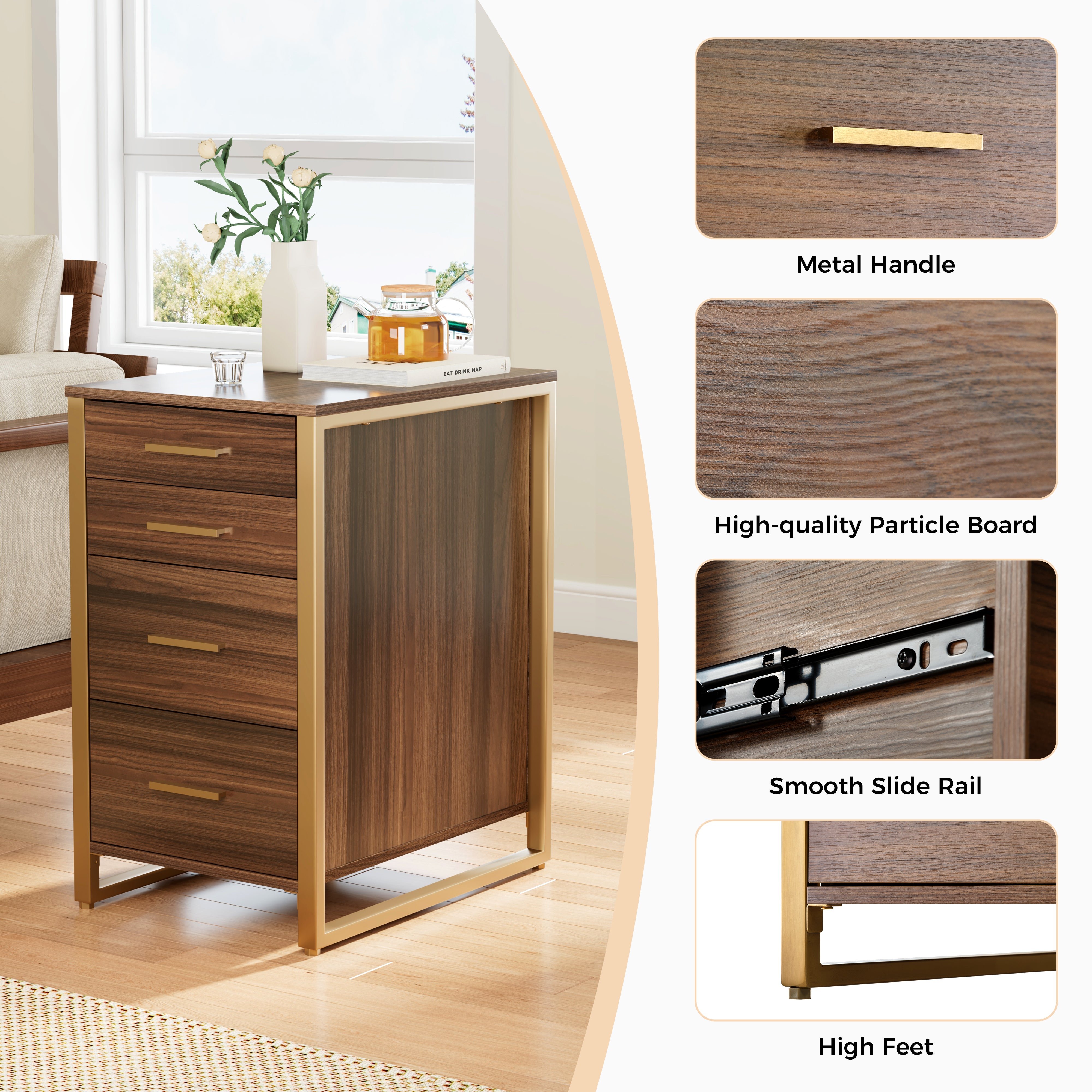 28-Inch File Storage Cabinet with 4 Office Drawers - Walnut Finish for Home & Office Organization - Perfect for Files, Folders & Office Supplies