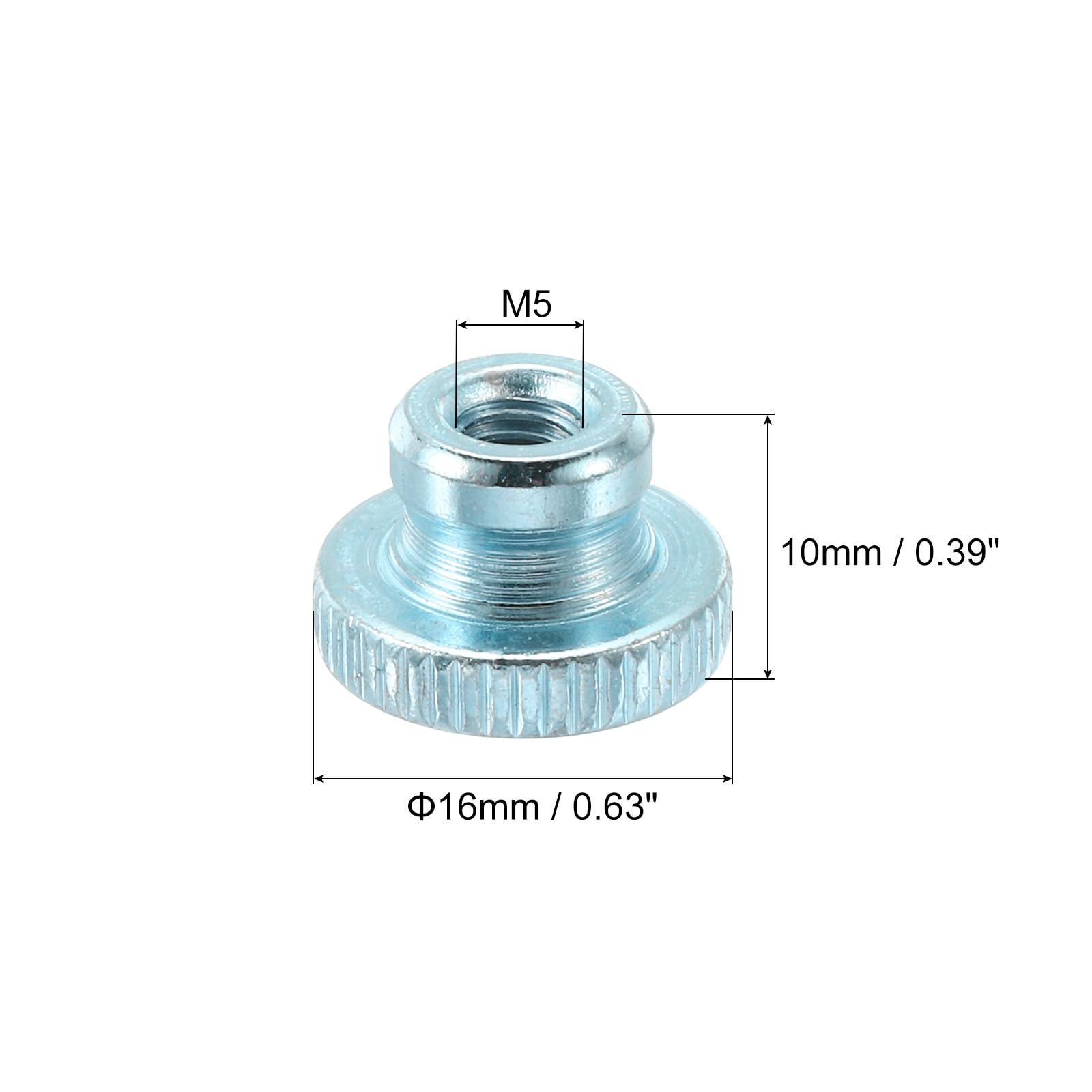 12Pcs M5 Carbon Steel Knurled Thumb Nuts - High Head Through Hole for 3D Printer Parts - Light Blue - Perfect for DIY 3D Printing Projects & Machine Assembly