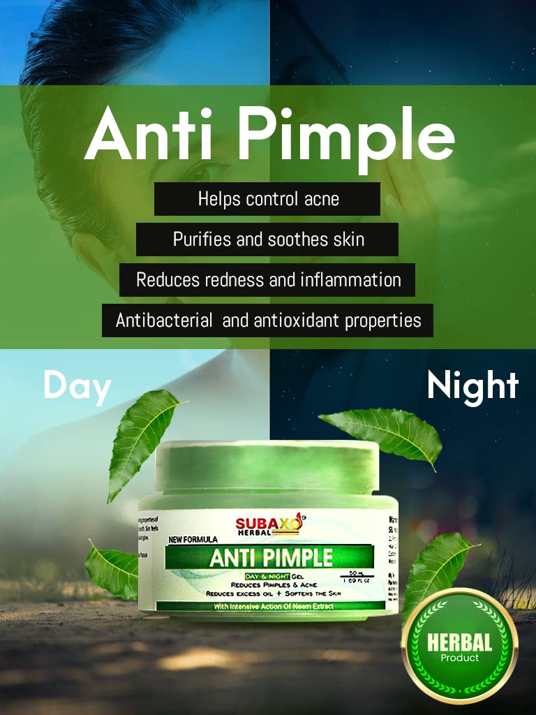 Subaxo Anti Acne & Pimple Removal Face Gel - Hydrating Treatment for Acne Marks & Dark Spots with Neem Extracts - Reduces Redness & Inflammation for Women & Men (50ml) - Perfect for Daily Skincare & Post-Breakout Care