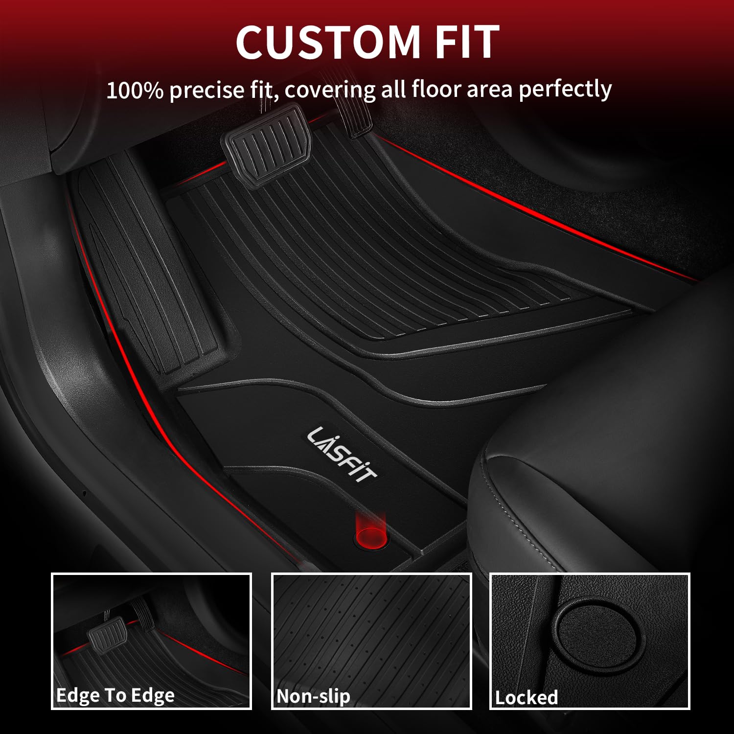 LASFIT Premium Extra Thick All-Weather TPE Floor Mats for Tesla Model 3 (2017-2020) - Custom Fit Front & Rear Row Car Floor Liners - Black - Perfect for Daily Commute, Road Trips & Winter Protection