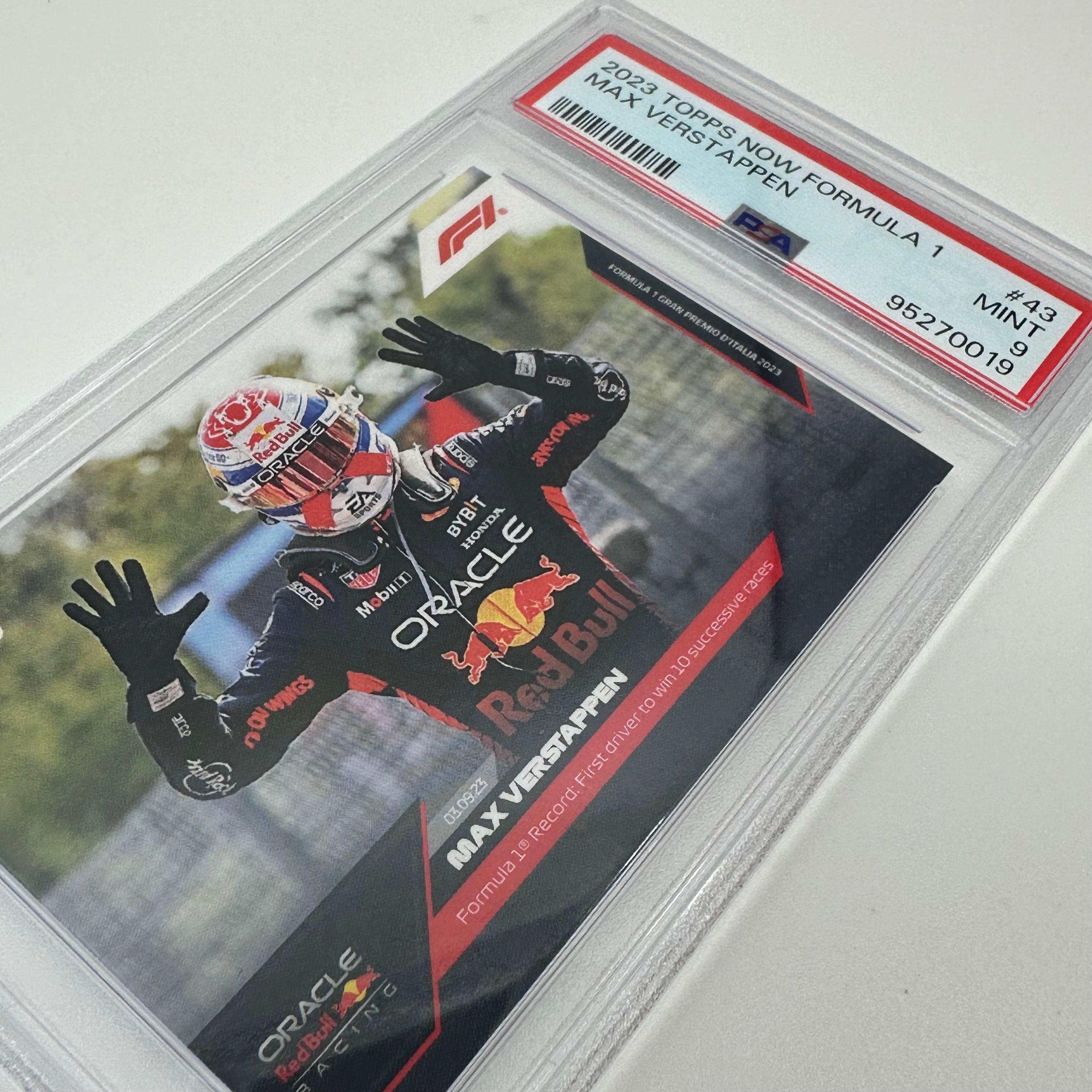 PSA 9 Graded Max Verstappen 2023 Topps Now #43 Formula 1 Trading Card - 10 Wins Season Commemorative Edition - Perfect for F1 Collectors and Racing Fans Display