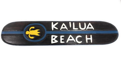 Tikimaster 40-inch Kailua Beach Wooden Surf Sign with Honu Turtle - Hawaiian Coastal Decor for Home, Office, or Beach House Wall Art