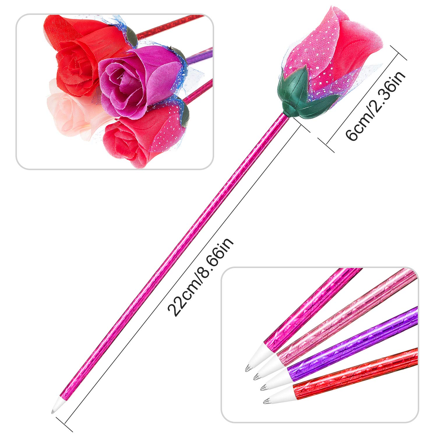24-Pack Pink Rose Ballpoint Pens - Artificial Flower Writing Pens for Office, School & Gift Giving - Novelty Stationery Supplies for Adults (Random Colors) - Perfect for Valentine's Day, Weddings & Creative Journaling